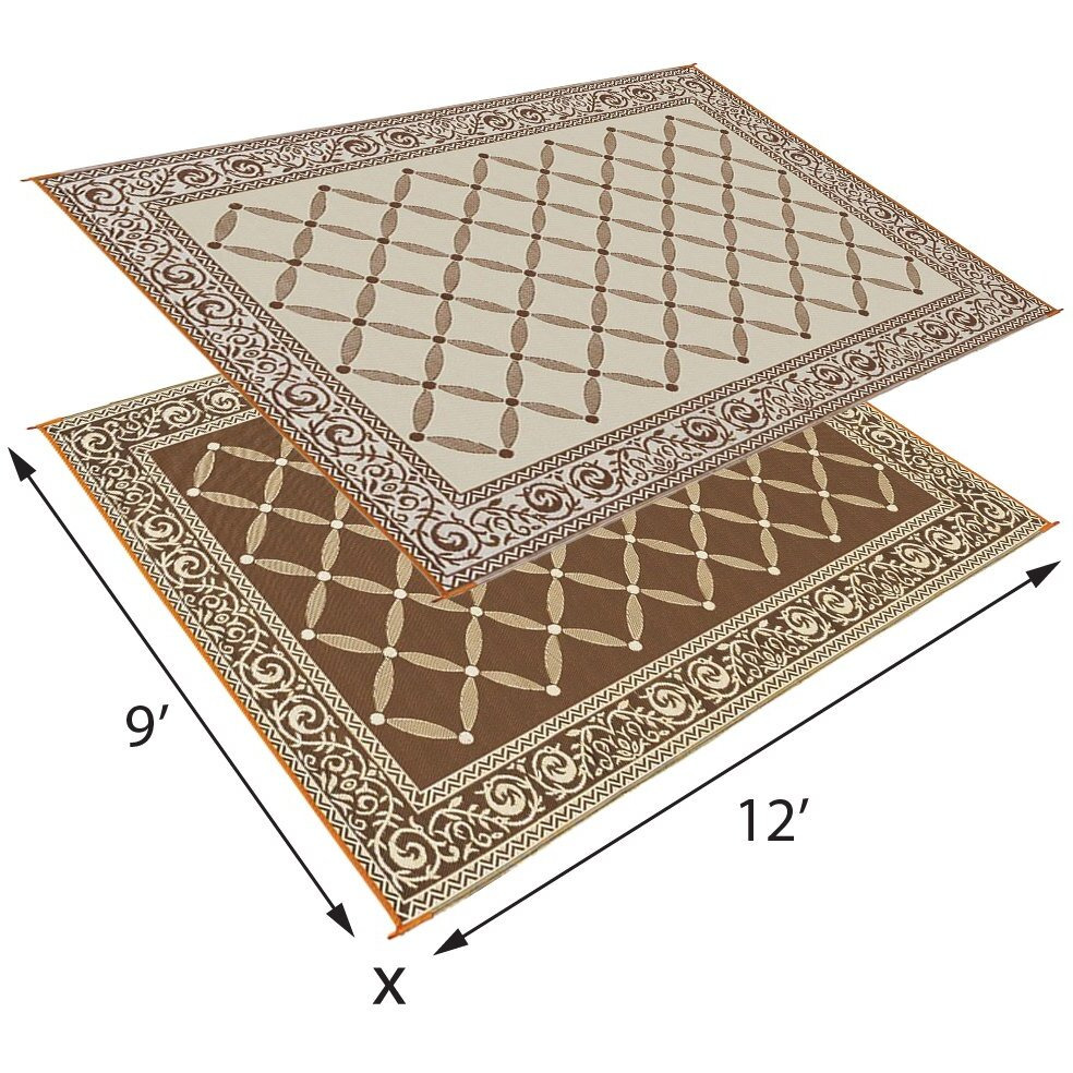 Stylish Camping 119127 9-Feet By 12-Feet Reversible Mat, Plastic Straw Rug, Large Floor Mat For Outdoors, Rv, Patio, Backyard, Picnic, Beach, Camping (Brown/Beige)