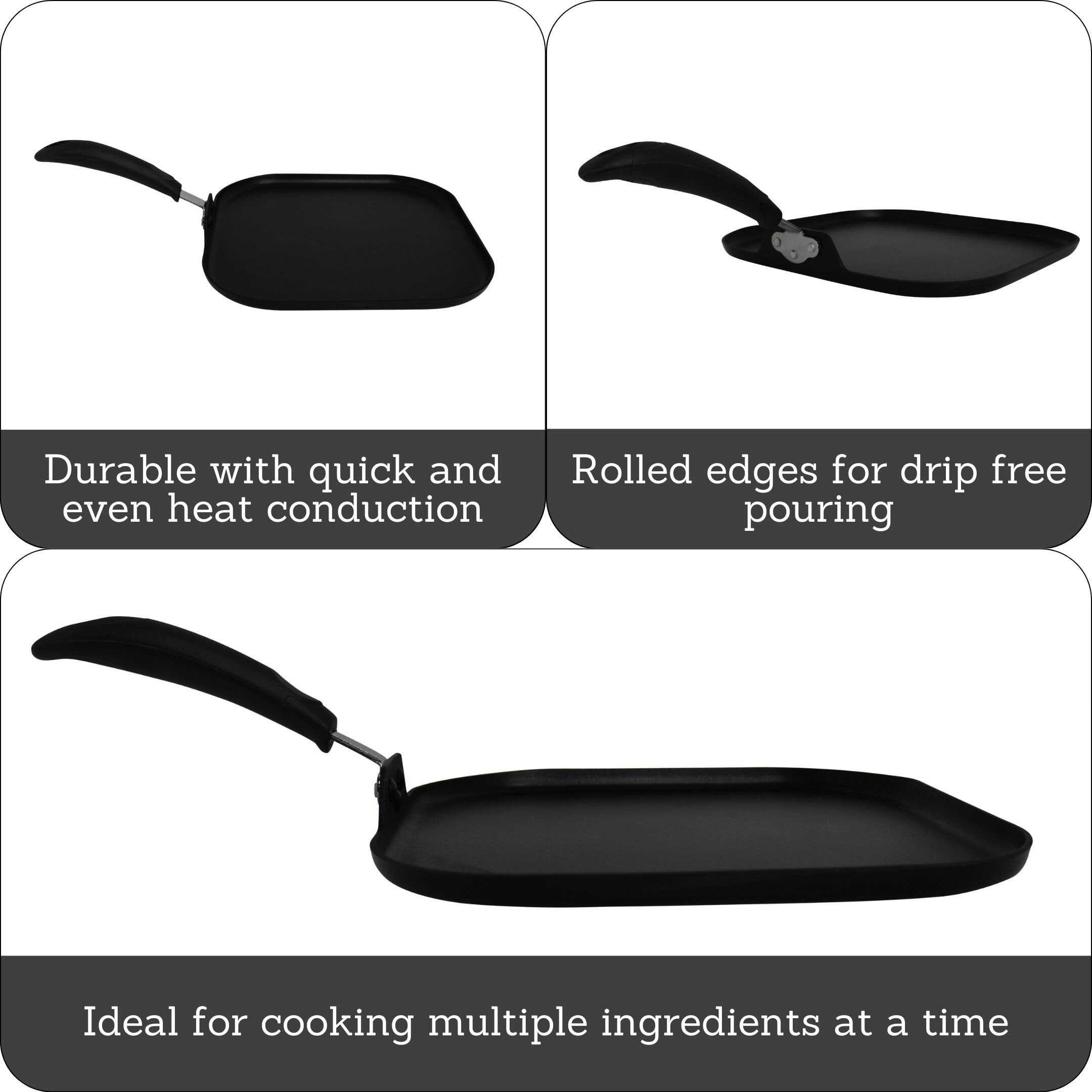 Imusa Usa 10.5"" Nonstick Premier Square Griddle Pan With Handle, Black