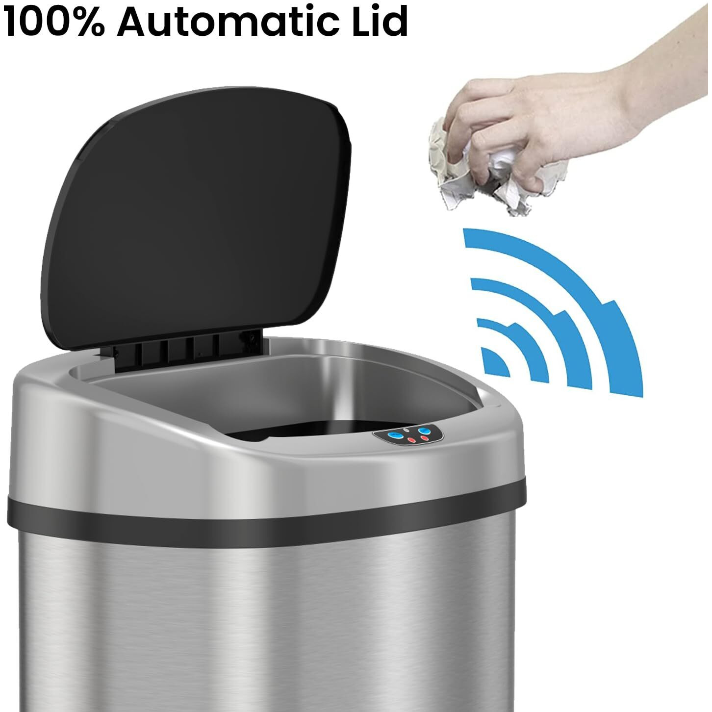 Sensorcan 13 Gallon Trash Can Kitchen Garbage Can With Ac Adapter And Odor Filter, Stainless Steel Home Office Home Office Work Bedroom Living Room Garage Trashcan Wastebasket Slim Lage Capacity