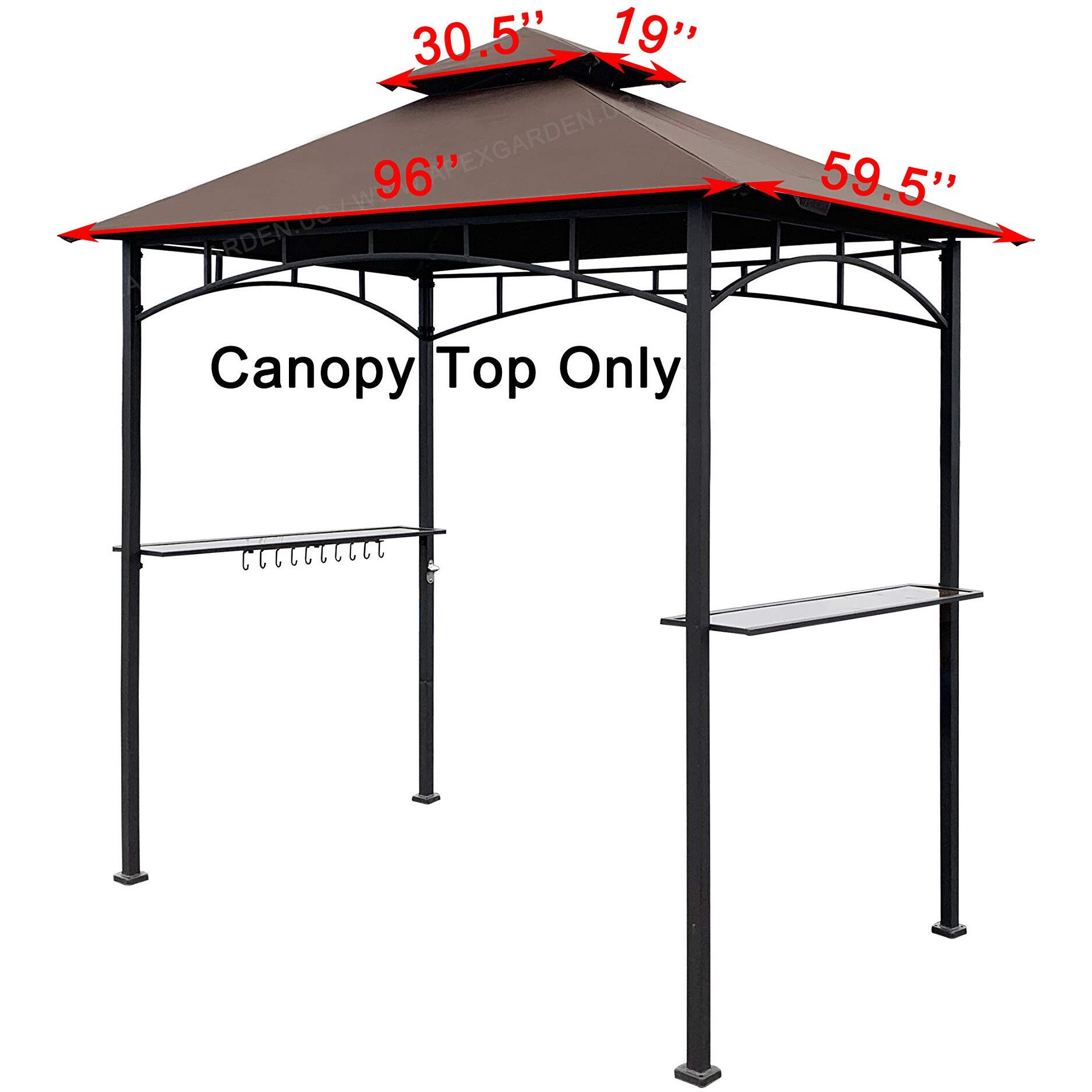 Apex Garden Replacement Canopy Top Can Only Fit For Model L-Gg001Pst-F 5' X 8' Brown Double Tiered Canopy Grill Bbq Gazebo (Top Only) (Brown)