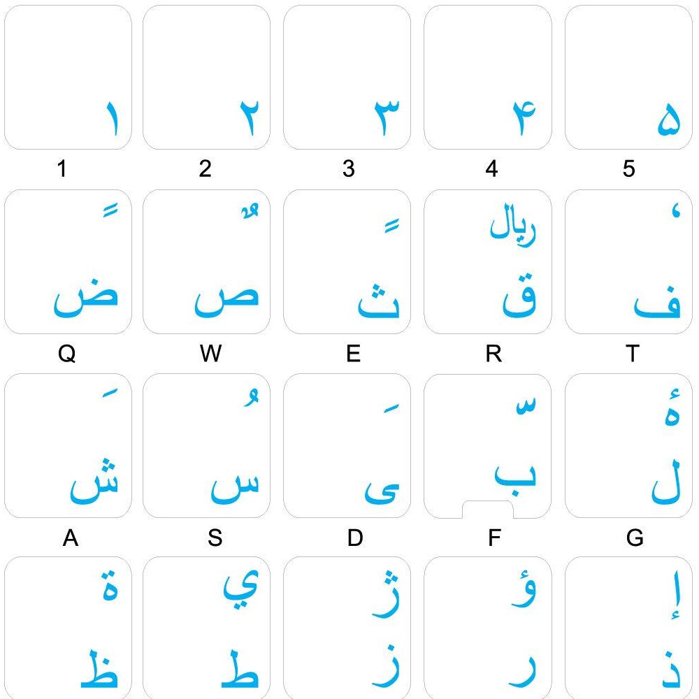Farsi (Persian) Keyboard Sticker With Blue Lettering Transparent Background