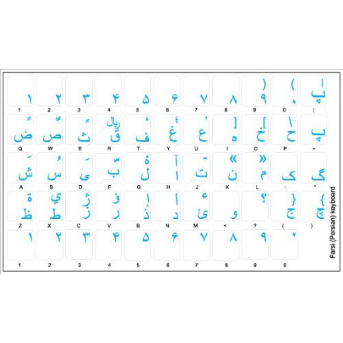 Farsi (Persian) Keyboard Sticker With Blue Lettering Transparent Background