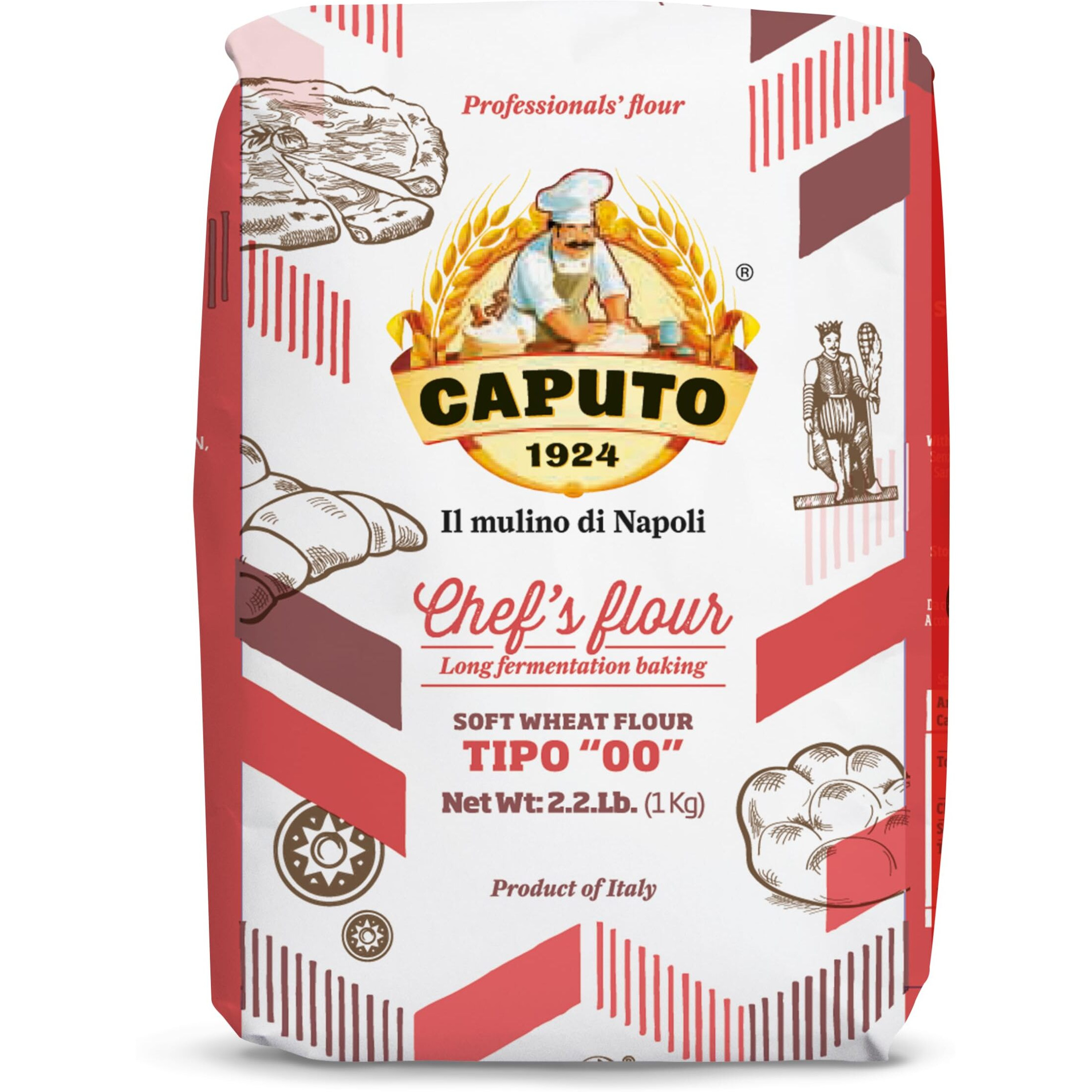 Antimo Caputo Chef's Flour 2.2 Lb - Italian Double Zero 00 - Soft Wheat For Pizza Dough, Bread, & Pasta