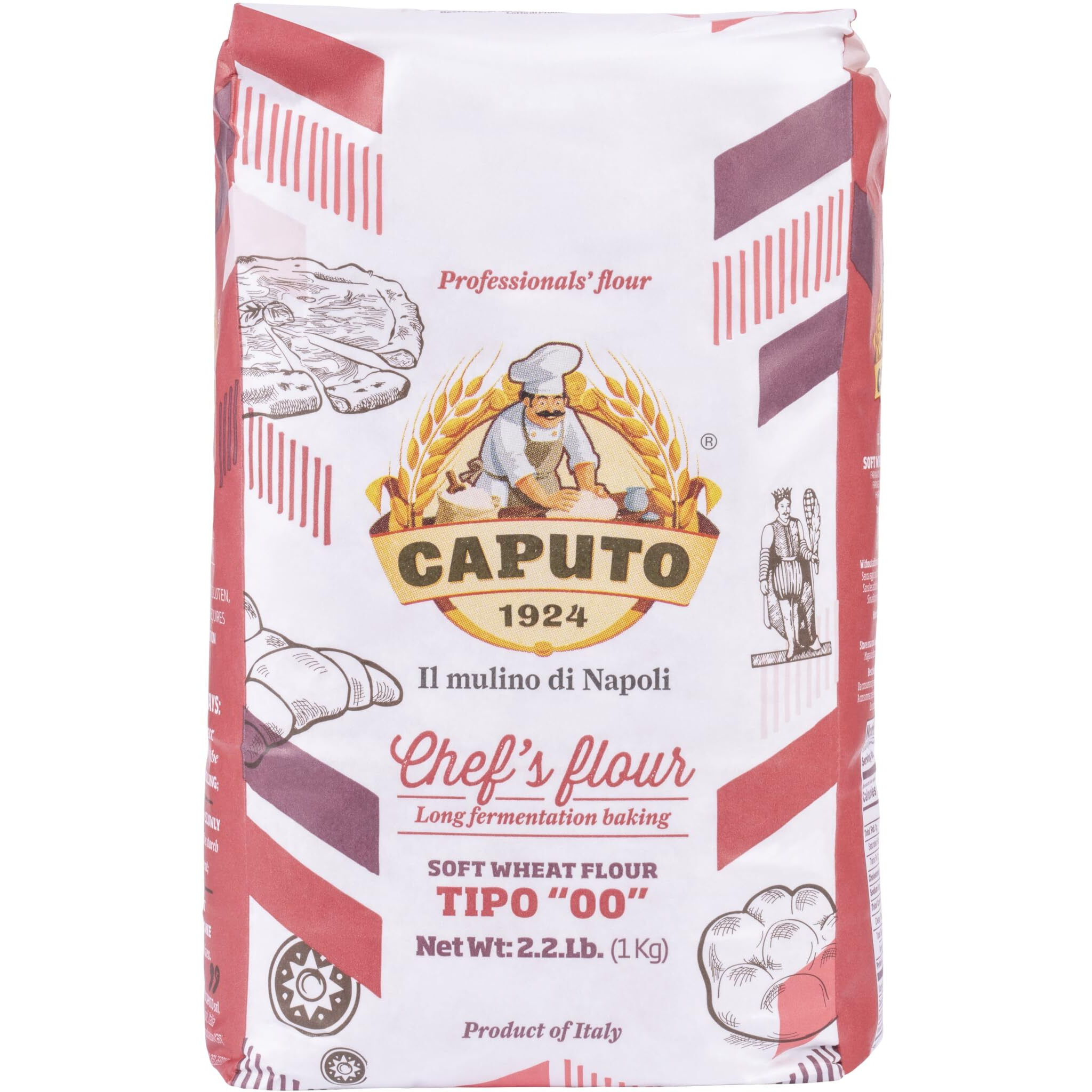 Antimo Caputo Chef's Flour 2.2 Lb - Italian Double Zero 00 - Soft Wheat For Pizza Dough, Bread, & Pasta