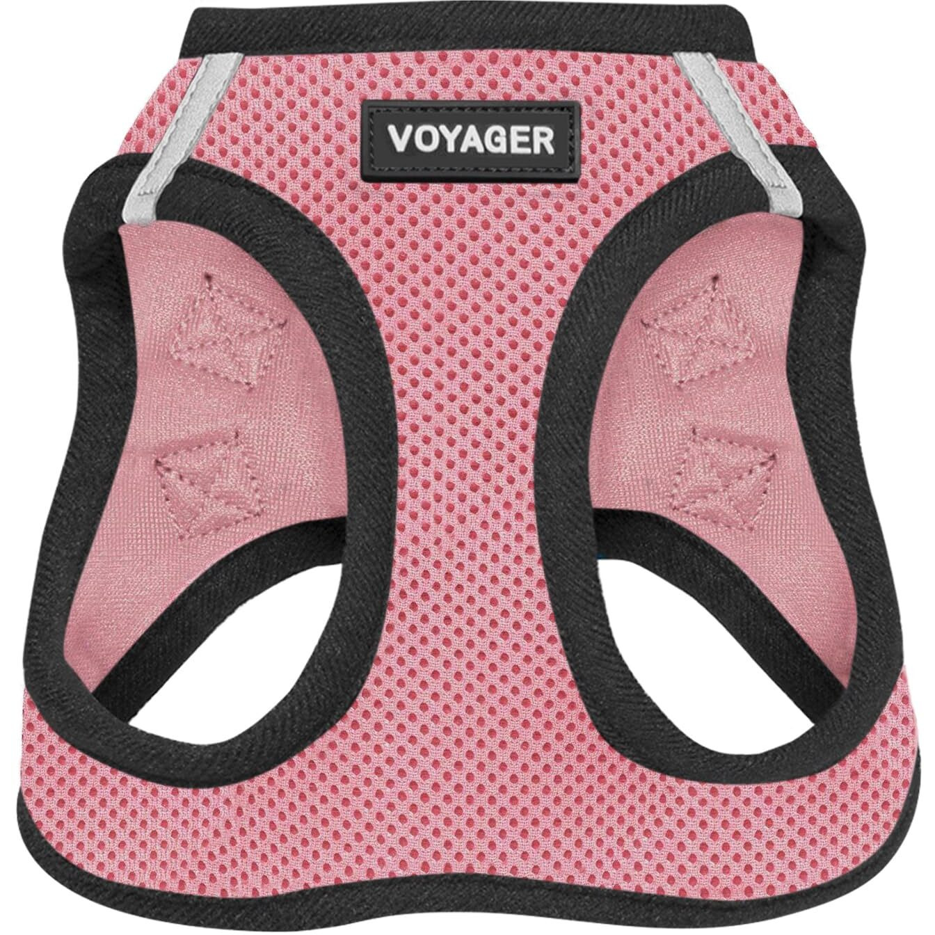 Voyager Step-In Air Dog Harness - All Weather Mesh, Reflective, No Pull Harness For Small, Medium Dogs, Cats - Secure With Hook & Loop Fastener, Buckle, Double D-Rings - Pink/Black Trim, L
