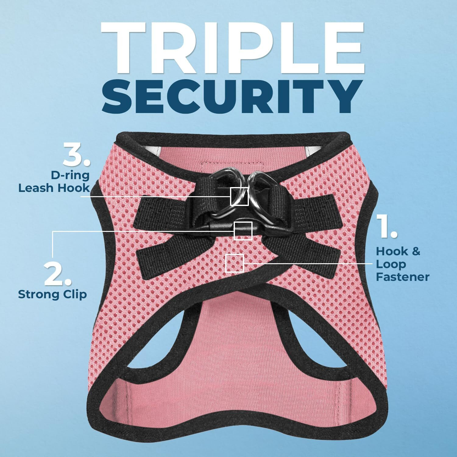 Voyager Step-In Air Dog Harness - All Weather Mesh, Reflective, No Pull Harness For Small, Medium Dogs, Cats - Secure With Hook & Loop Fastener, Buckle, Double D-Rings - Pink/Black Trim, L