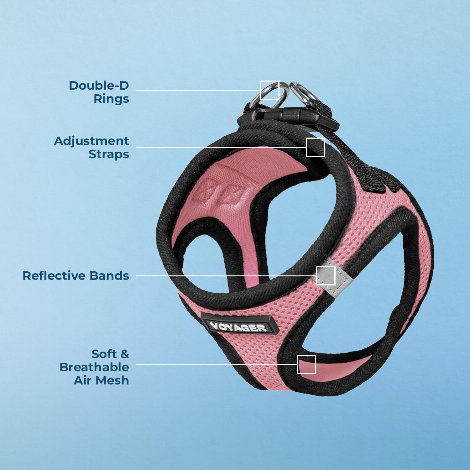 Voyager Step-In Air Dog Harness - All Weather Mesh, Reflective, No Pull Harness For Small, Medium Dogs, Cats - Secure With Hook & Loop Fastener, Buckle, Double D-Rings - Pink/Black Trim, L