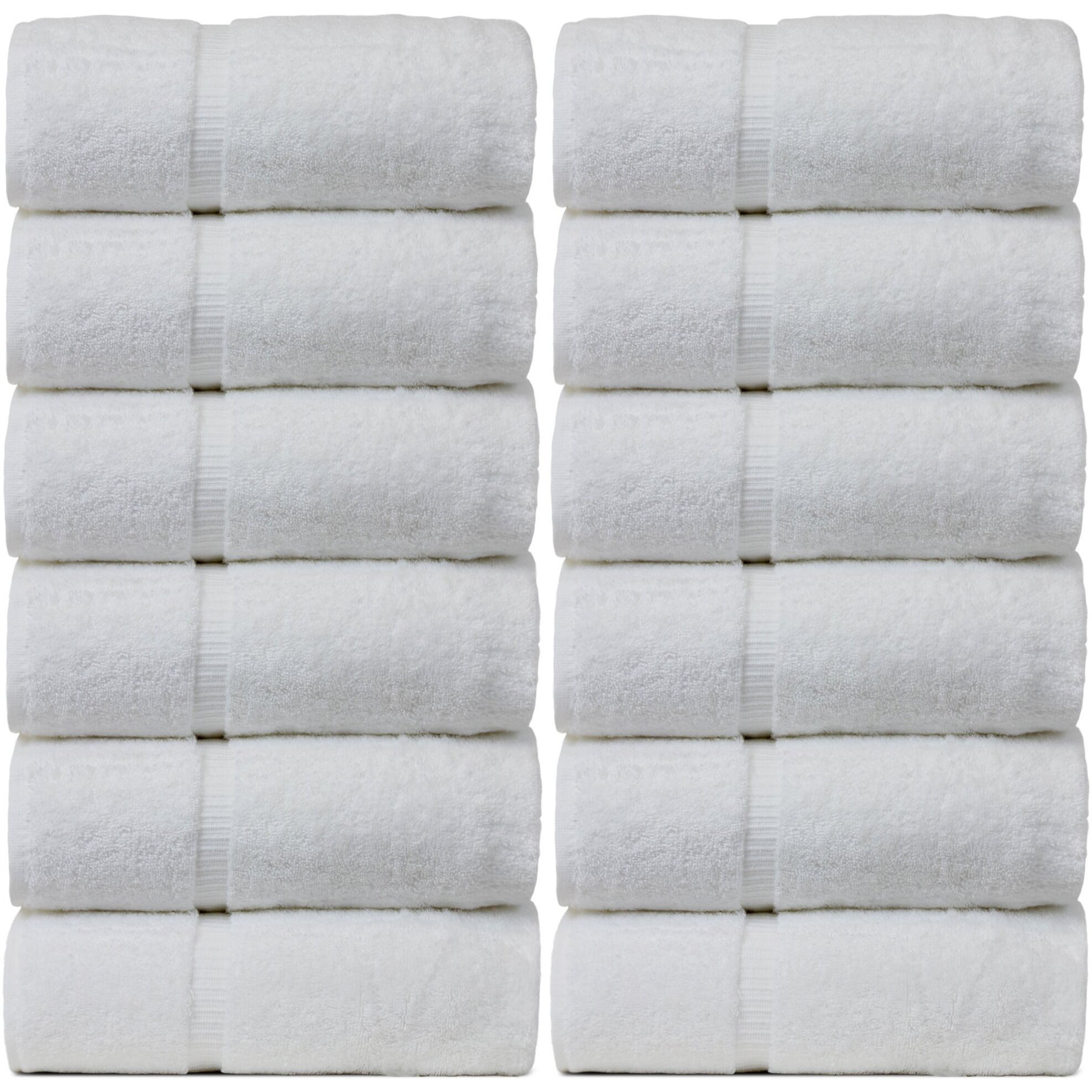 Bare Cotton Luxury Hotel & Spa Towel 100% Genuine Turkish Wash Cloths Dobby Border, White, Set Of 12