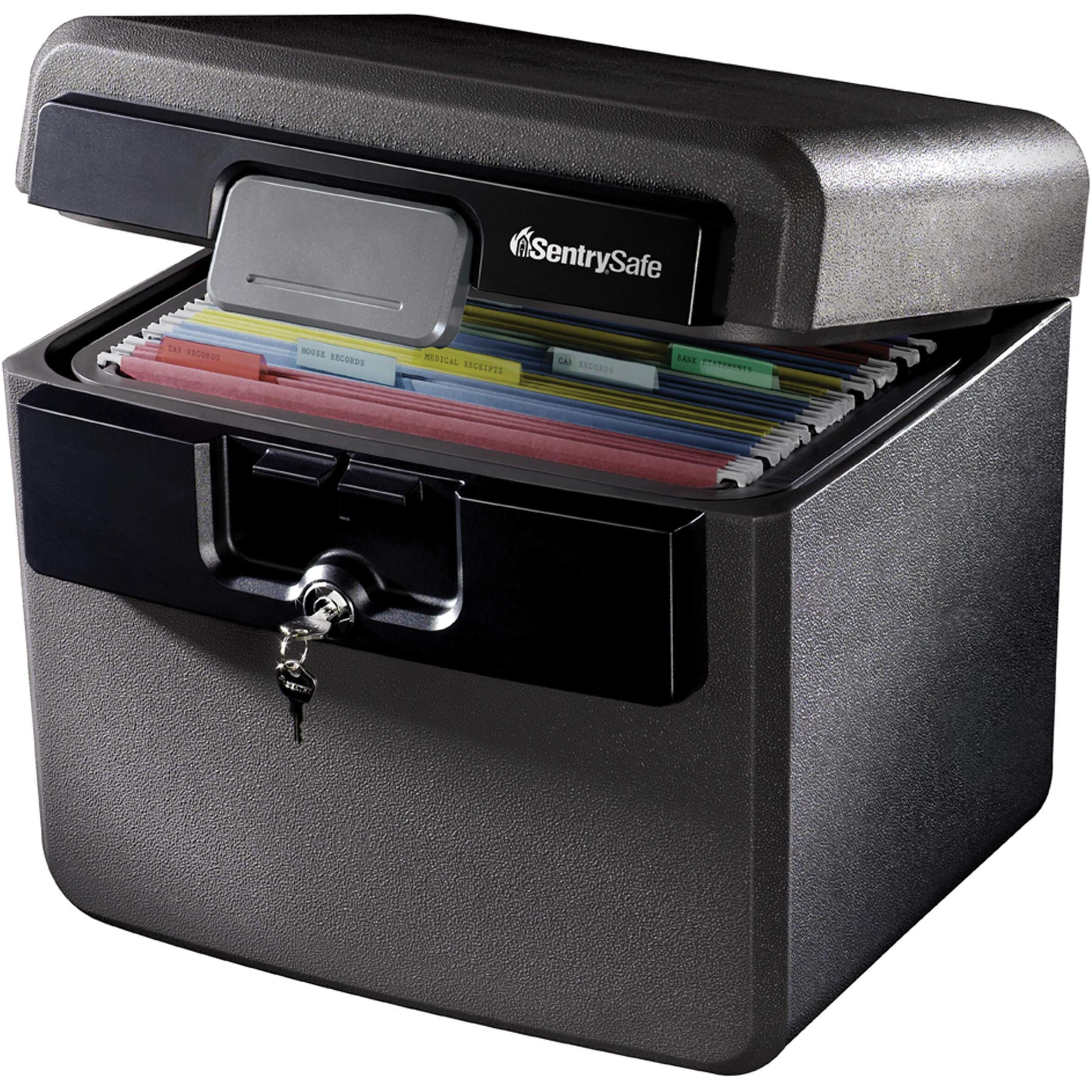 Sentrysafe Black Fireproof And Waterproof Safe, File Folder And Document Box With Key Lock, Ex. 14.3 X 15.5 X 13.5 Inches, Hd4100