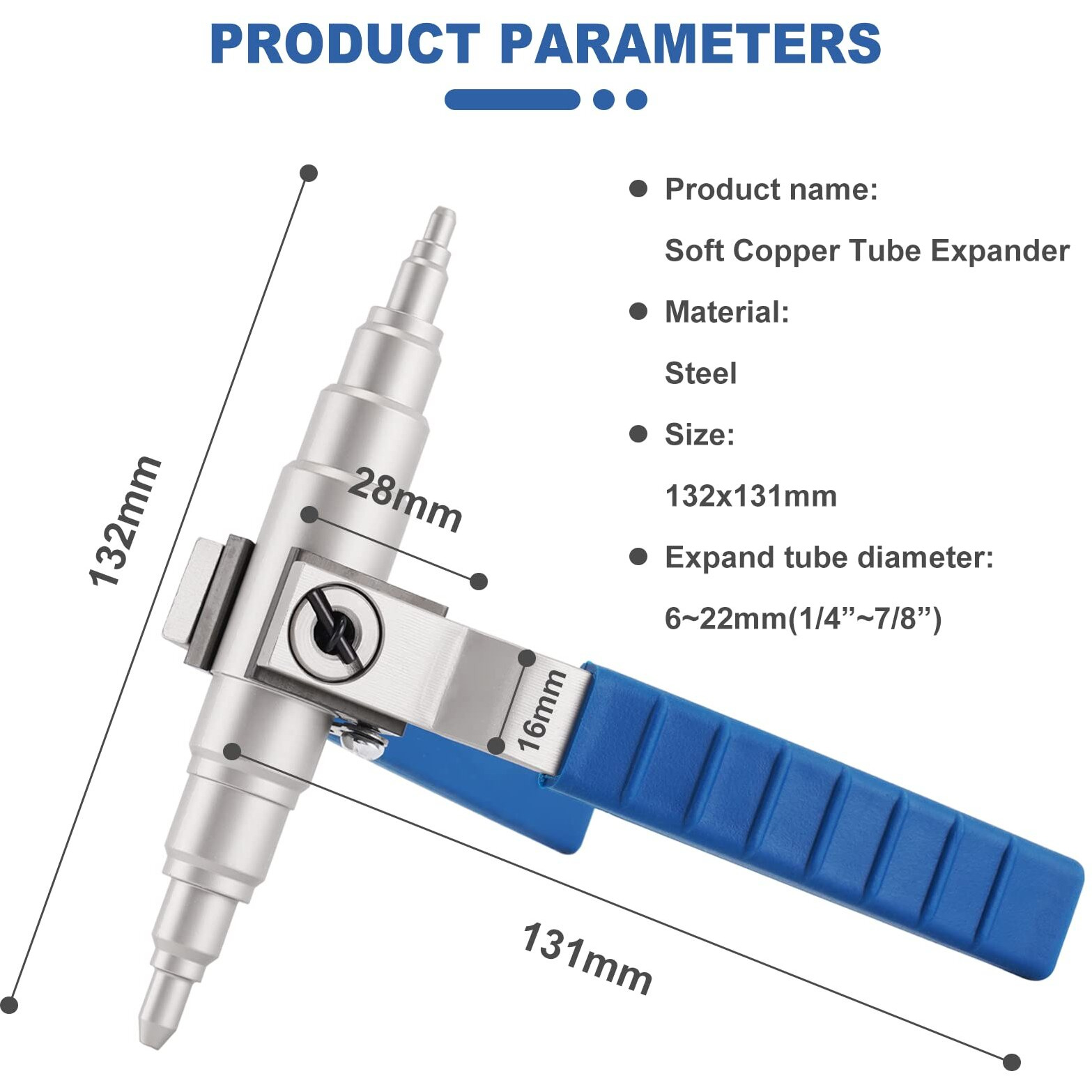 Soft Copper Pipe Tube Expander Universal Hand Tool Manual Refrigeration Tube Expander Kit 3/8"", 1/2"", 5/8"", 3/4"", 7/8""
