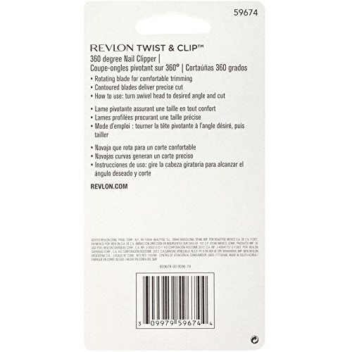 Revlon Twist & Clip Nail Clipper, 360-Degree Rotating Nail Clipper, Curved Blade