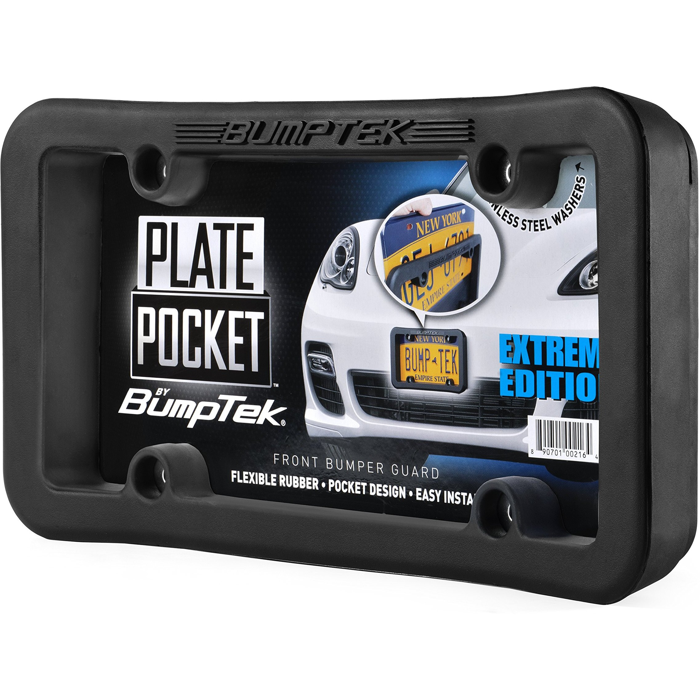 Plate Pocket By Bumptek - Flexible Rubber Front Bumper Guard, Front Bumper Protection, License Plate Frame. Cushions Parking Bumps (Extreme Edition)