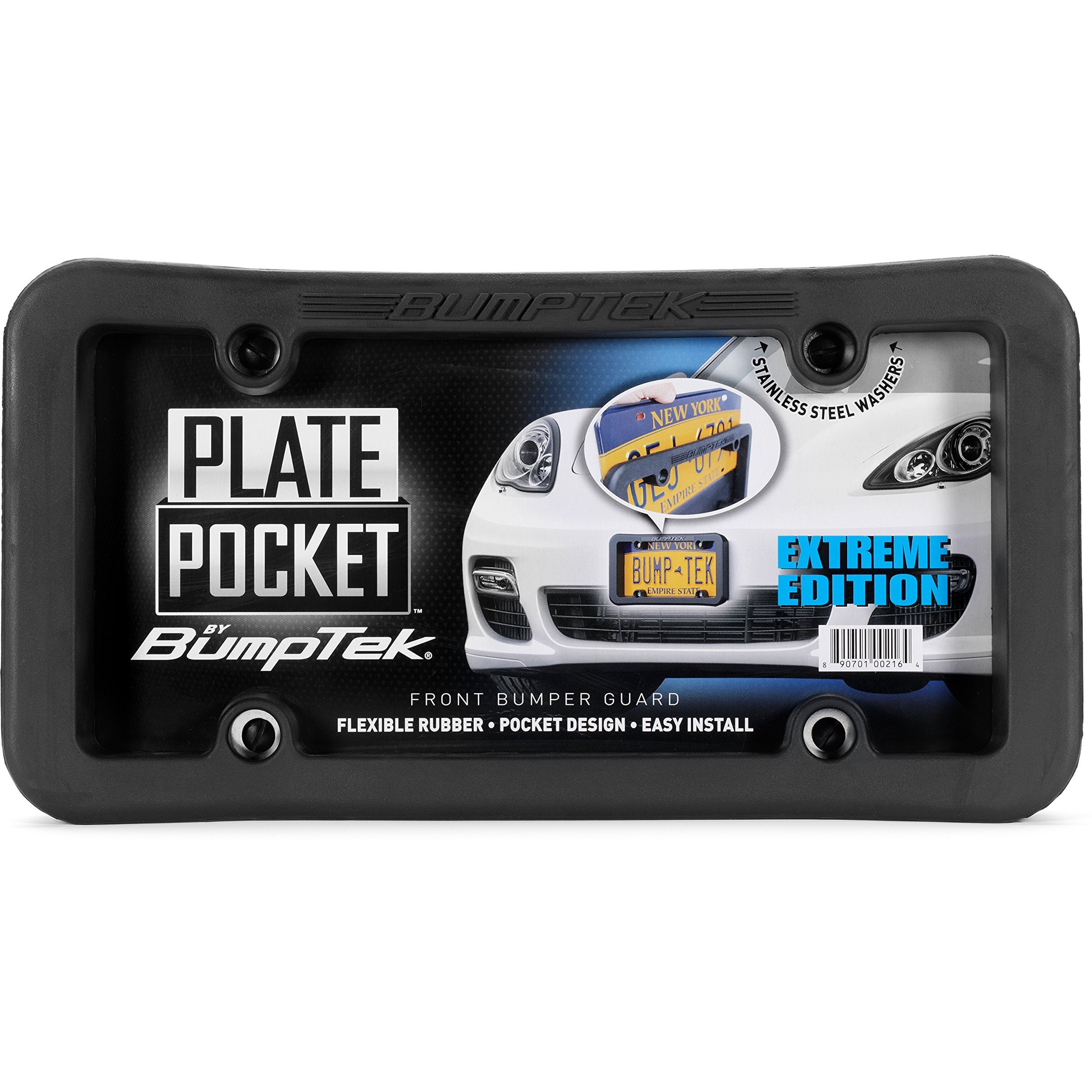 Plate Pocket By Bumptek - Flexible Rubber Front Bumper Guard, Front Bumper Protection, License Plate Frame. Cushions Parking Bumps (Extreme Edition)
