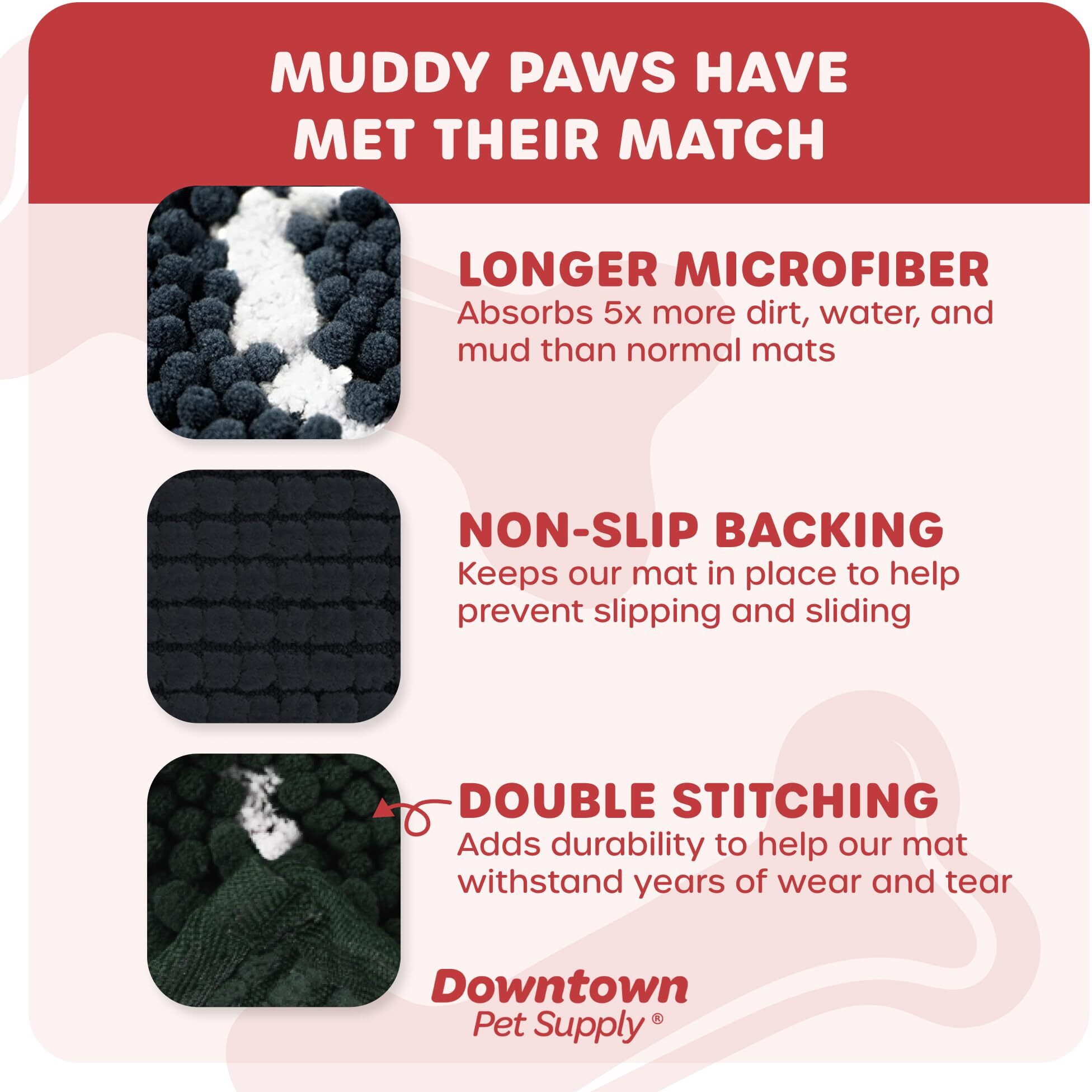 My Doggy Place Microfiber Dog Mat For Muddy Paws, 31"" X 20"" Charcoal With Paw Print - Absorbent And Quick-Drying Dog Paw Cleaning Mat, Washer And Dryer Safe - Non-Slip Rubber Backed Pet Mat, Medium