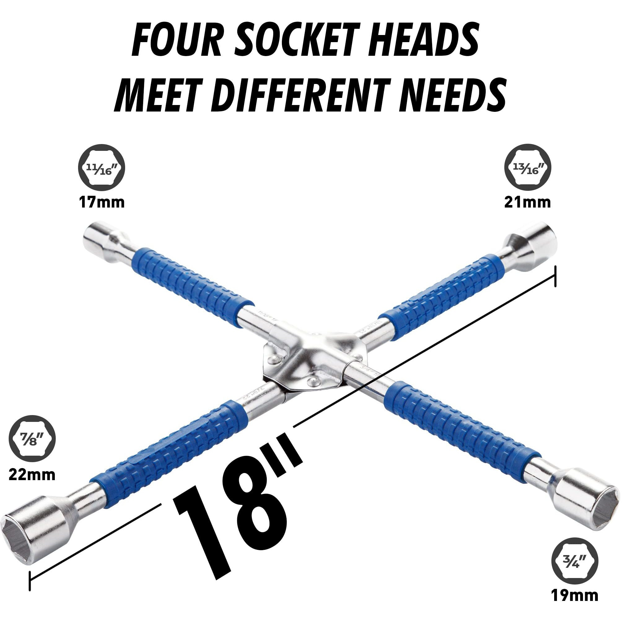 Cartman 18 Inch Universal Heavy Duty Lug Wrench Non Slip 4 Way Tire Iron Wrench