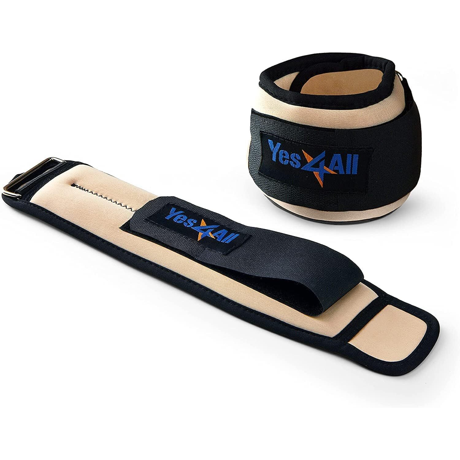 Yes4All Wrist & Ankle Weights Pair 1Lb -10Lbs For Women, Men, Kids Adjustable Strap - Walking, Jogging, Pilates, Gym Fitness Workout (1 Lbs X2, Beige)