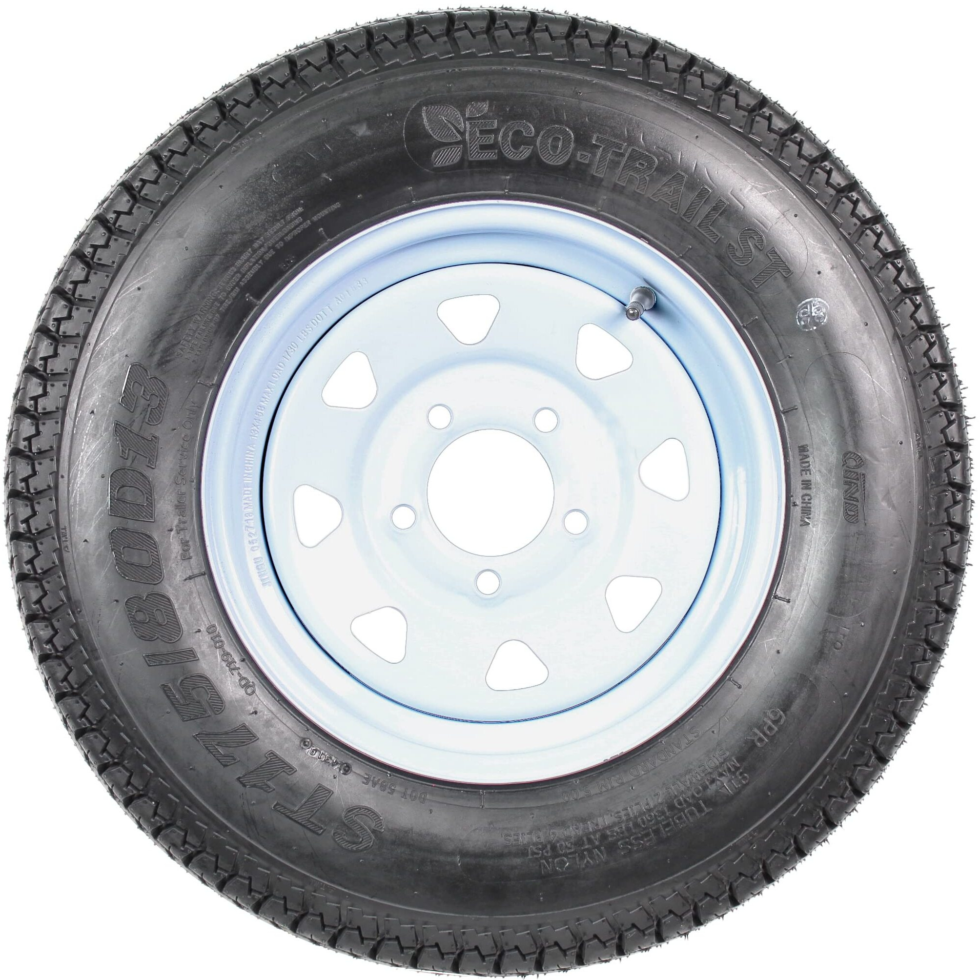 2-Pk Trailer Tire On Rim St175/80D13 175/80 13 In. Lrc 5 Hole White Spoke Wheel