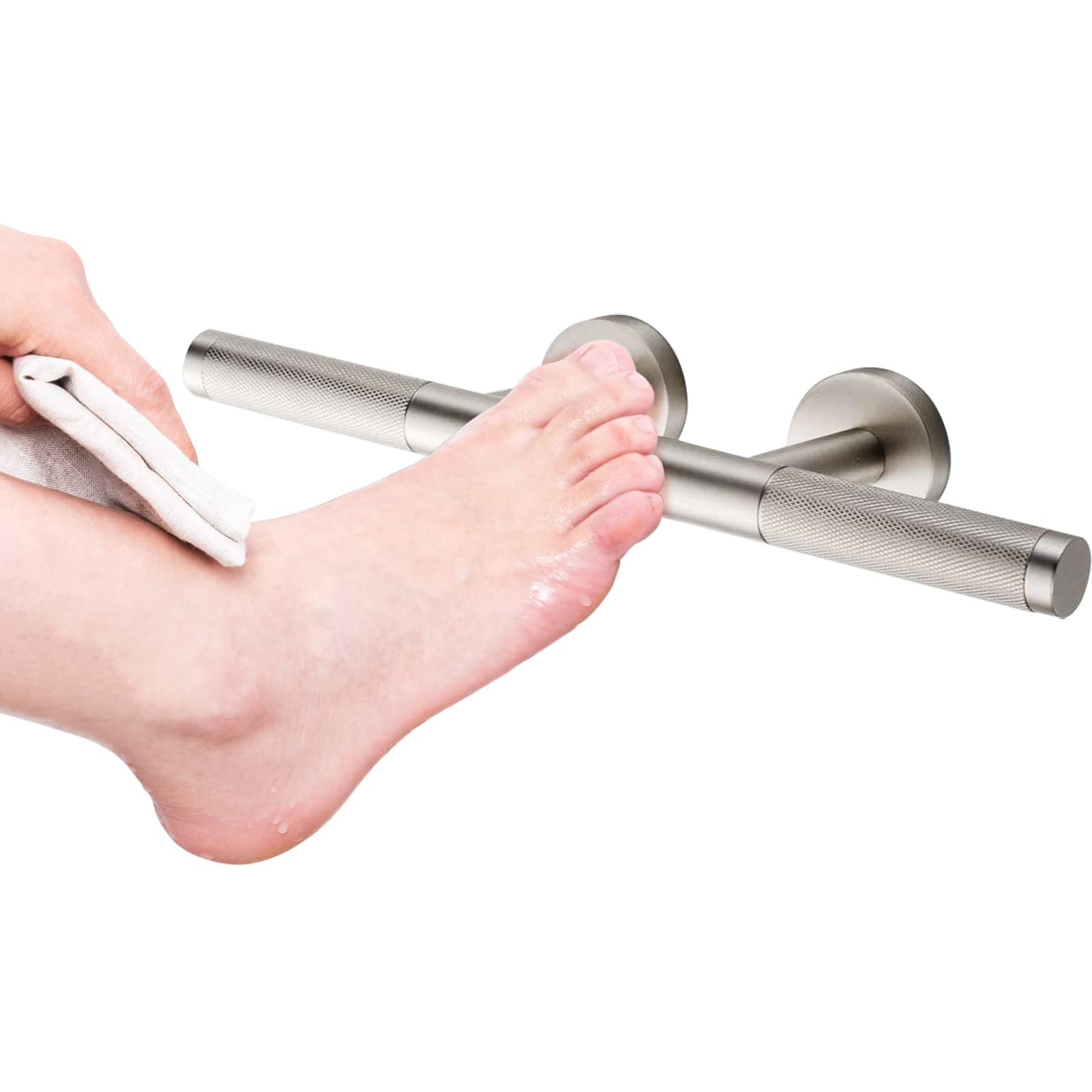 Sanliv Shower Foot Rest,Brushed Nickel Shower Footrest For Shaving Legs,Knurled Brass Bar Shower Step Foot Ledge For Bathroom/Spa Wall Mount