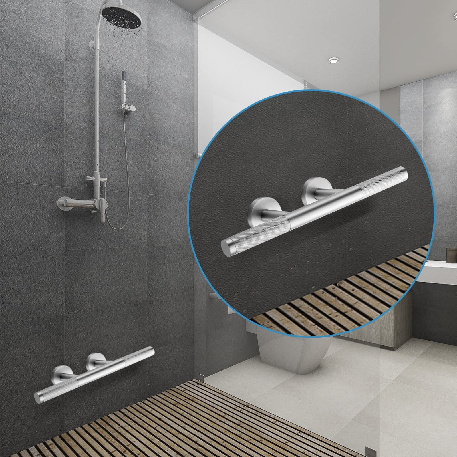 Sanliv Shower Foot Rest,Brushed Nickel Shower Footrest For Shaving Legs,Knurled Brass Bar Shower Step Foot Ledge For Bathroom/Spa Wall Mount