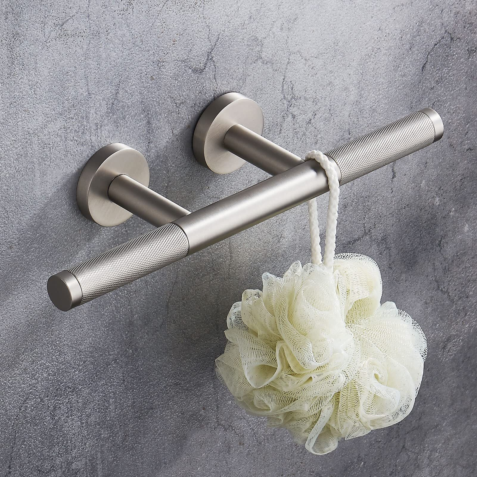 Sanliv Shower Foot Rest,Brushed Nickel Shower Footrest For Shaving Legs,Knurled Brass Bar Shower Step Foot Ledge For Bathroom/Spa Wall Mount