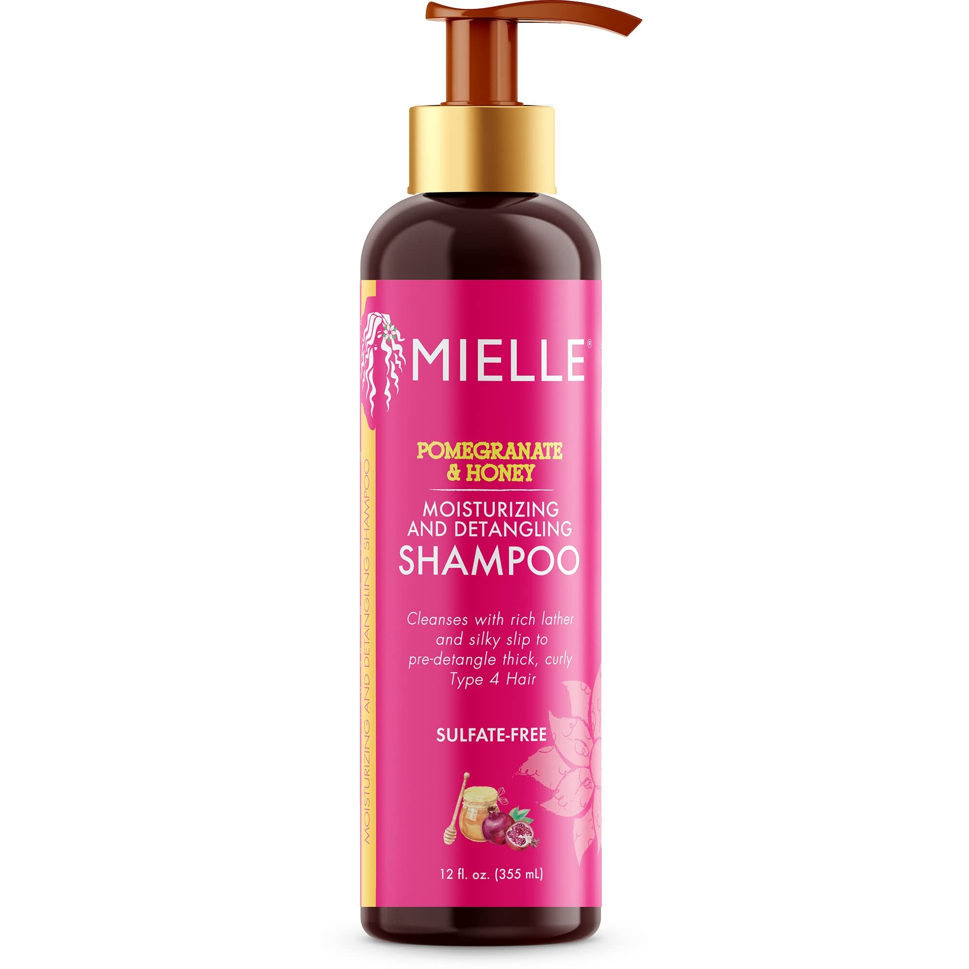 Mielle Organics Pomegranate & Honey Moisturizing And Detangling Shampoo, Hydrating Curl Cleanser For Dry, Damaged Type 4 Hair, Repair, Restore, And Prevent Frizz, 12-Fluid Ounces