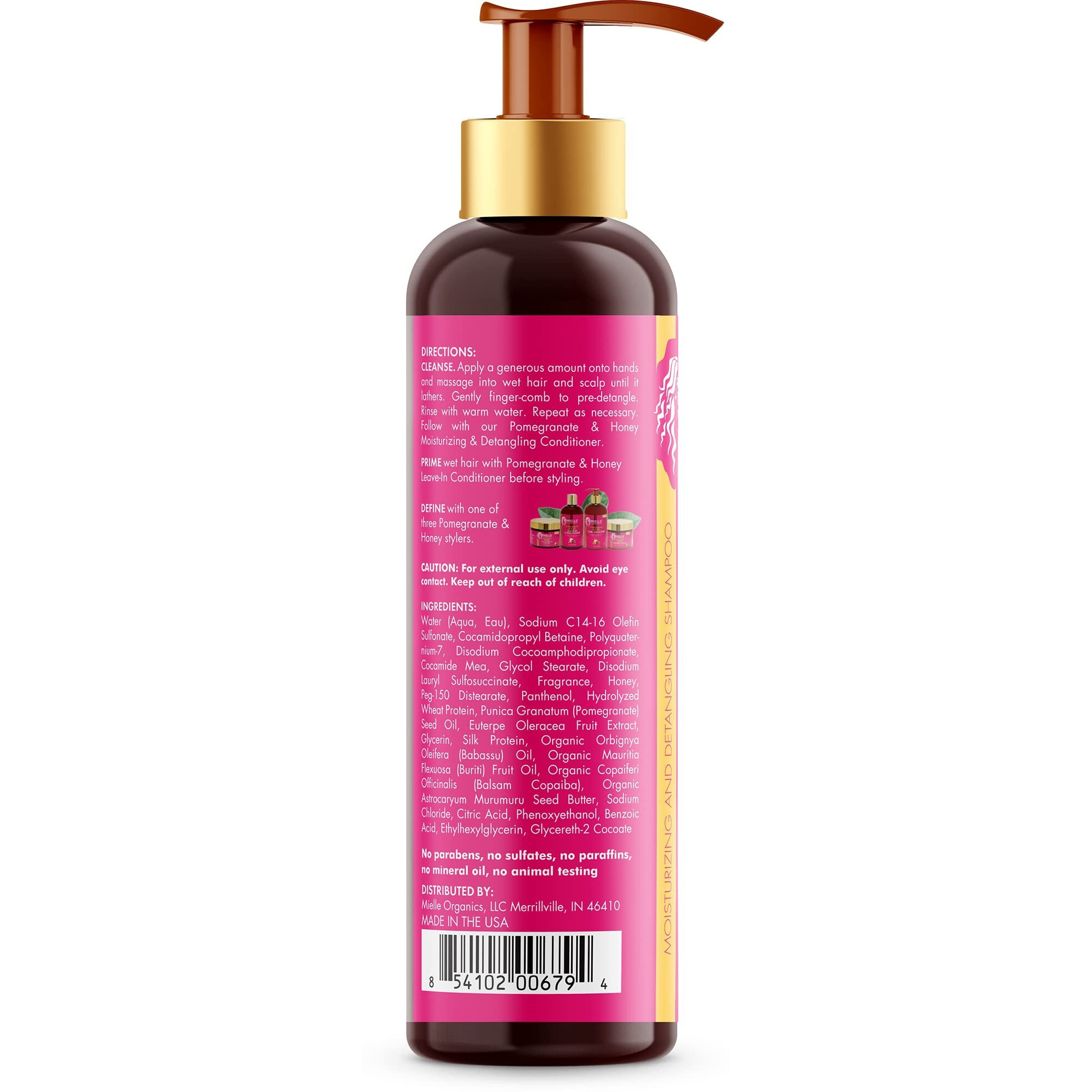 Mielle Organics Pomegranate & Honey Moisturizing And Detangling Shampoo, Hydrating Curl Cleanser For Dry, Damaged Type 4 Hair, Repair, Restore, And Prevent Frizz, 12-Fluid Ounces