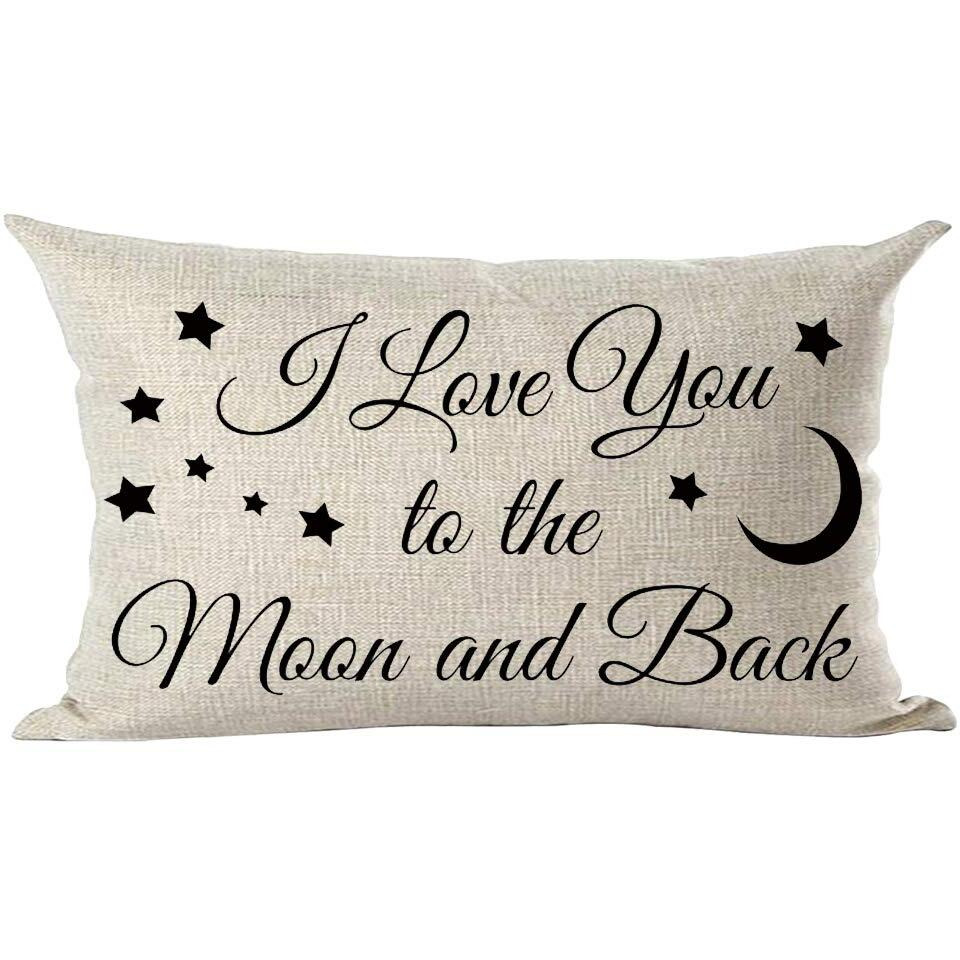 Ramirar Black Word Quote I Love You To The Moon And Back Stars Inspirational Decorative Lumbar Throw Pillow Cover Case Home Living Room Bed Sofa Car Cotton Linen Rectangular 12 X 20 Inches