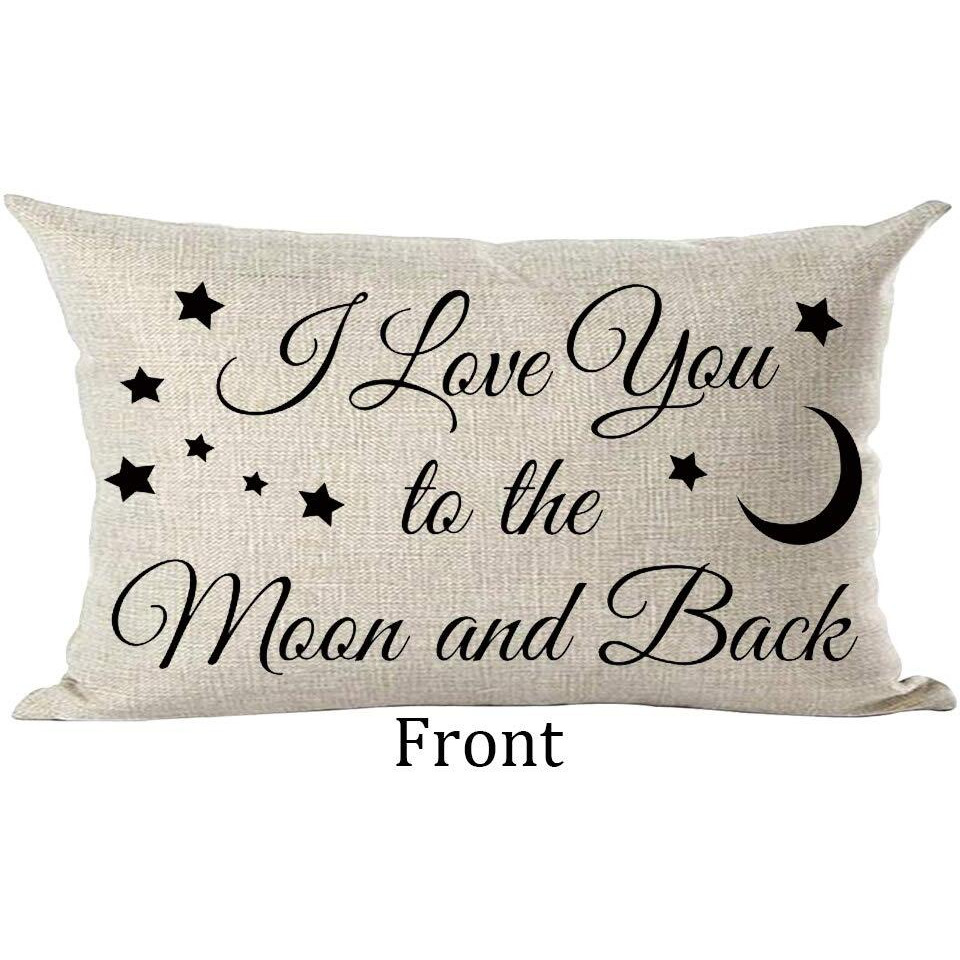 Ramirar Black Word Quote I Love You To The Moon And Back Stars Inspirational Decorative Lumbar Throw Pillow Cover Case Home Living Room Bed Sofa Car Cotton Linen Rectangular 12 X 20 Inches