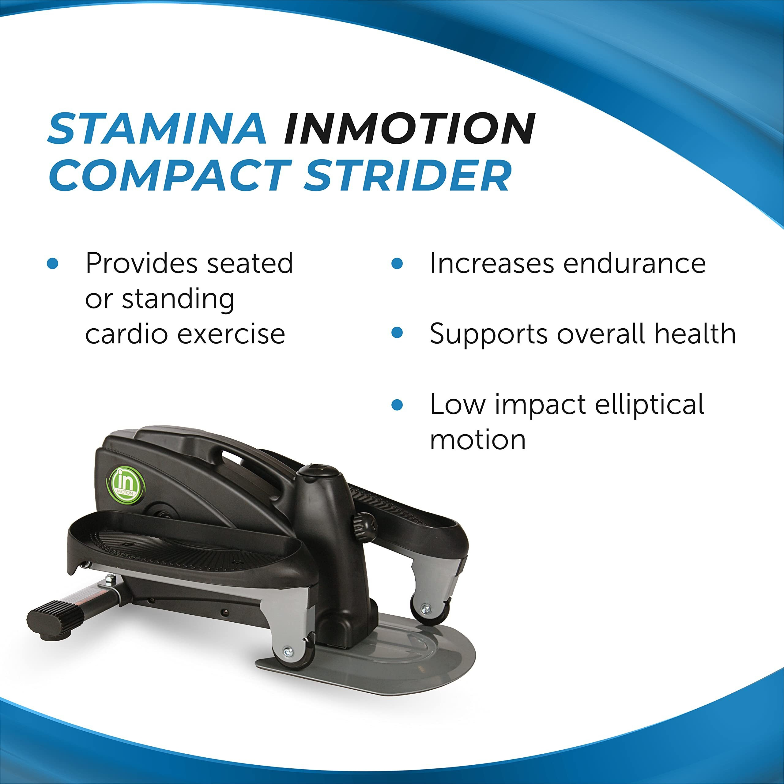 Stamina Inmotion Compact Strider Elliptical Foot Pedal Exerciser With Smart Workout App For Home - Up To 250 Lbs Weight Capacity