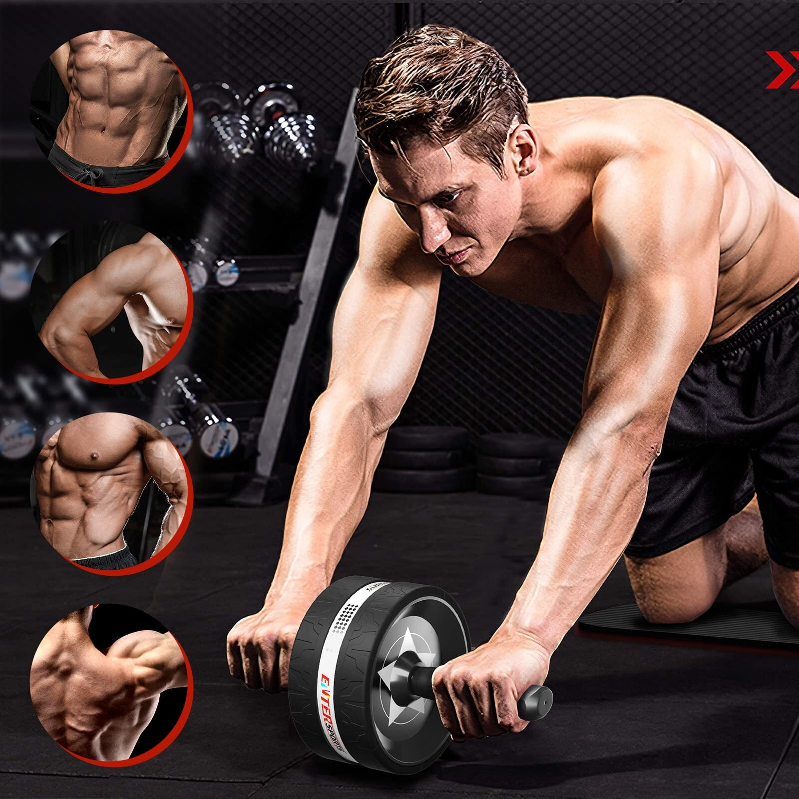 Entersports Abs Roller Wheel Kit, Exercise Wheel Core Strength Training Abdominal Roller Set With Push Up Bars, Resistance Bands, Knee Mat Home Gym Fitness Equipment For Abs Workout