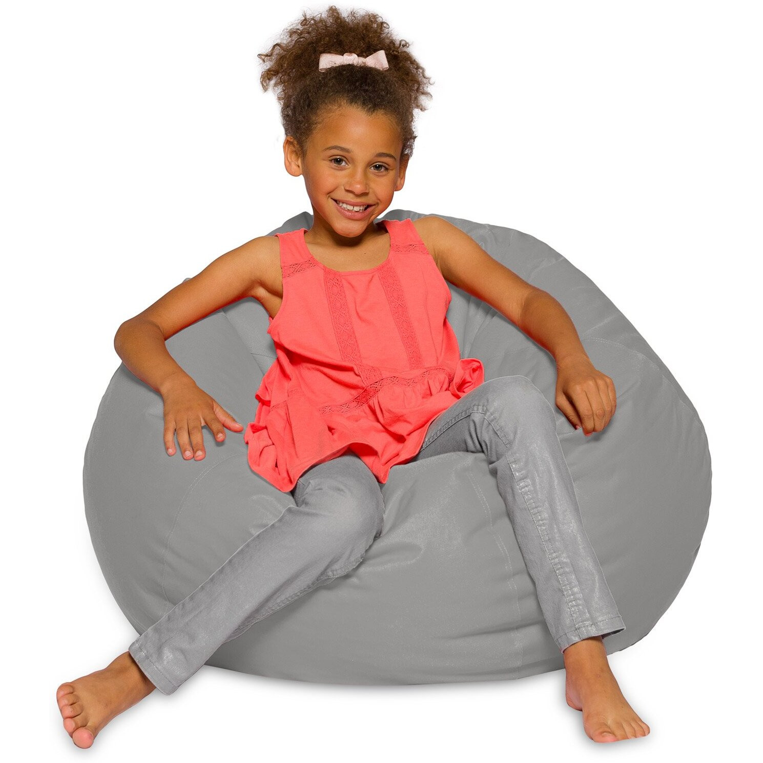 Posh Beanbags Big Comfy Bean Bag Chair Posh Large Beanbag Chairs With Removable Cover For Kids, Teens And Adults - Polyester Cloth Puff Sack Lounger Furniture For All Ages - 27 Inch - Solid Gray