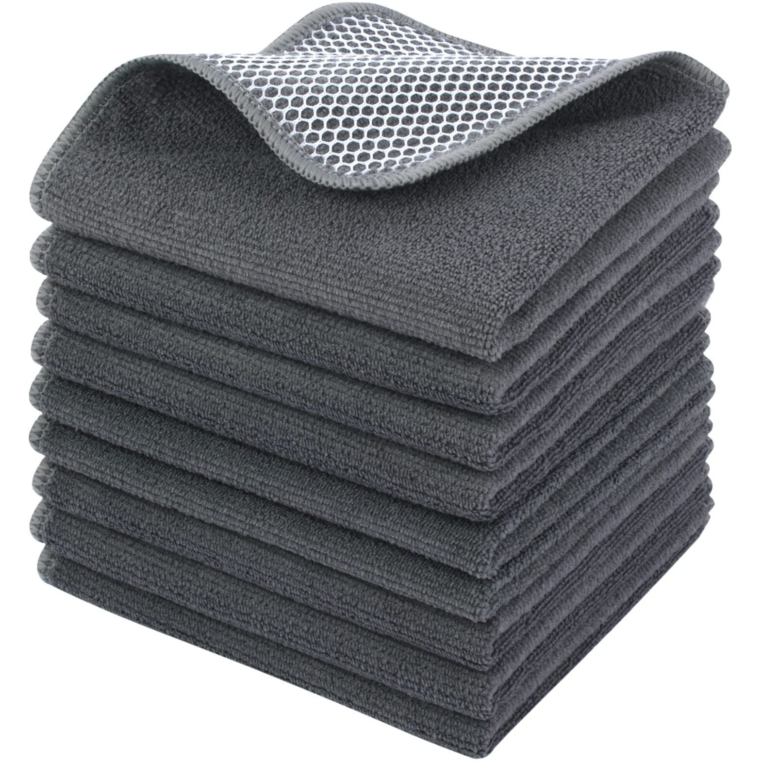 Kinhwa Kitchen Washcloths For Dishes Absorbent Microfiber Dish Cloths Quick Dry Dish Rags With Poly Scour Scrub Side Ideal For Kitchen Cleaning And Housekeeping  (Gray, 12Inchx12Inch 9 Pack)