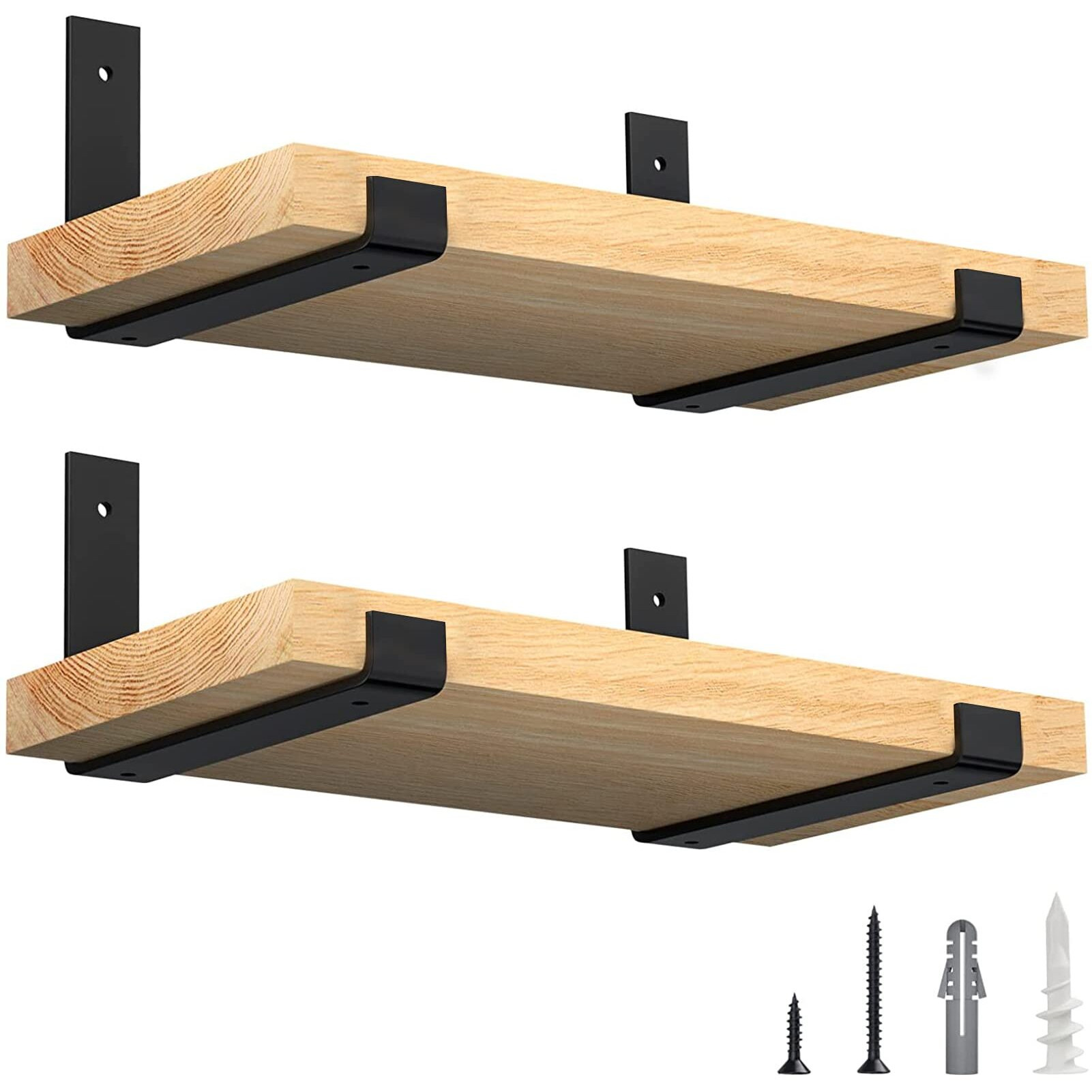 Luckin 10 Inch Wall Shelf Brackets (Fit 9.25"" Board) 4-Pack, Heavy Duty Black Iron, Garage, Kitchen, Bathroom Floating Shelf Hardware