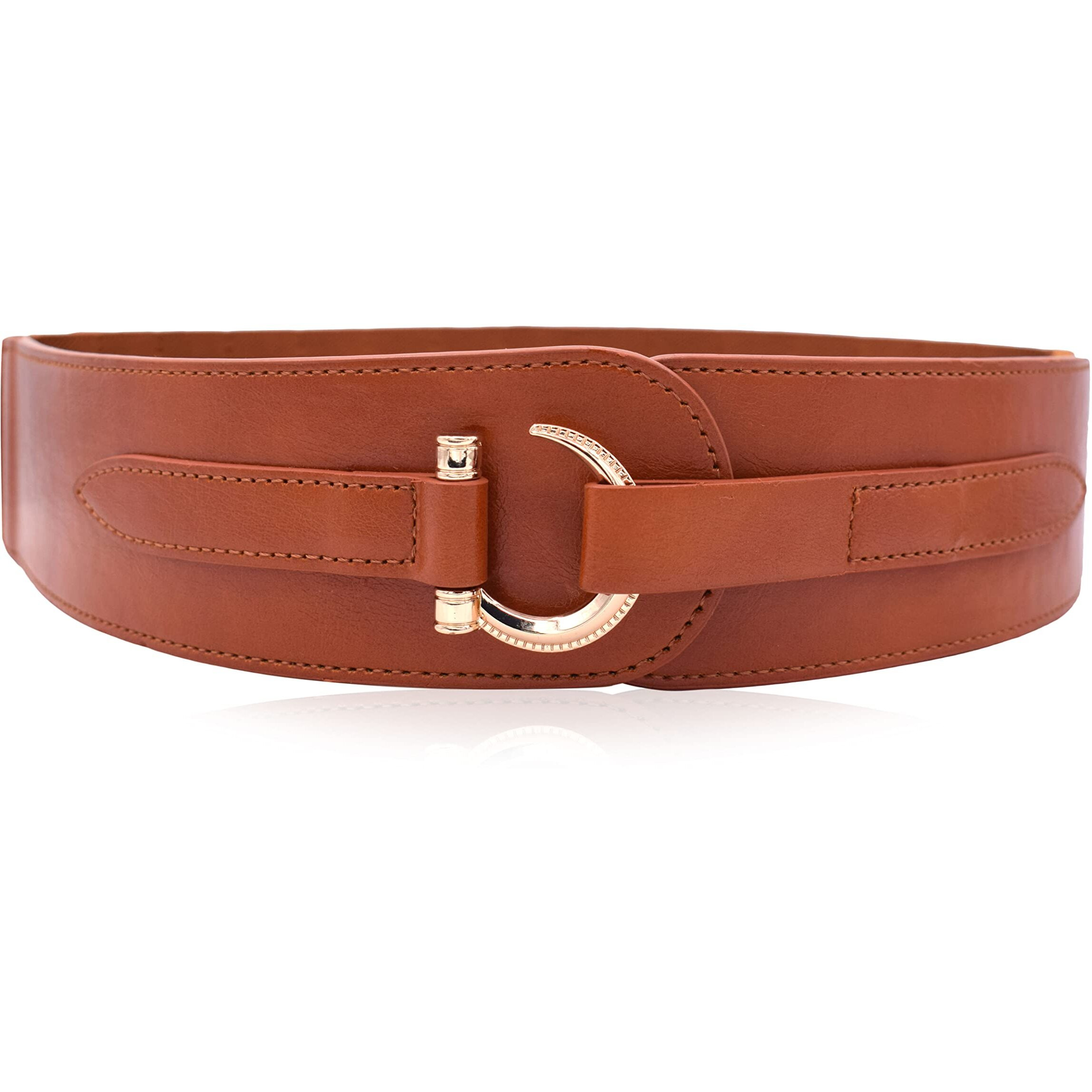 Teeyee Brown Leather Belts Elastic Renaissance Waist Stretch Retro Halloween Belt Vintage Fashion Medieval Fashion Hook Belt Large