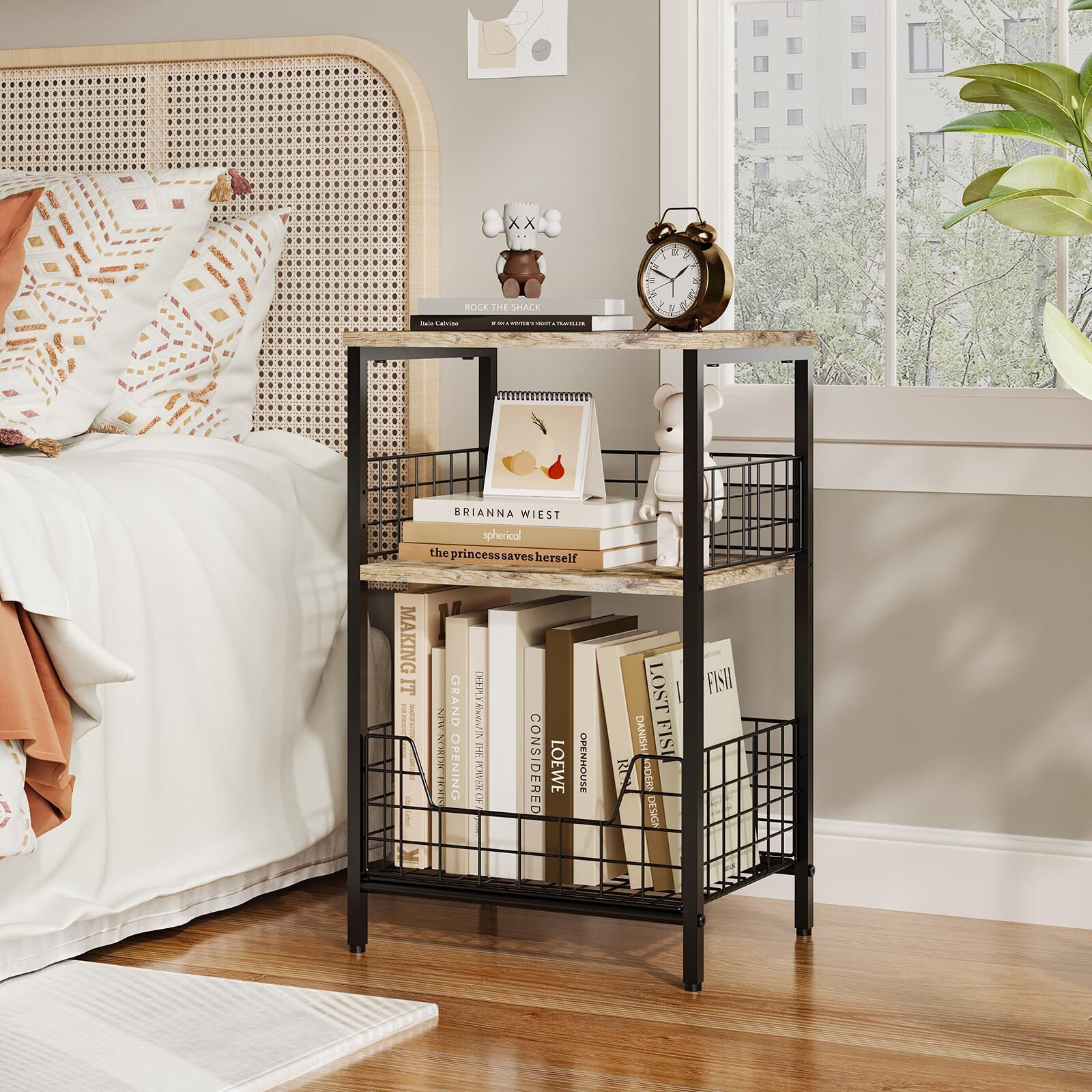 X-Cosrack End Table,Industrial Retro Side Table Nightstand Storage Shelf For Living Room Bedroom Kitchen Family And Office,Stable Wood And Metal Frame, Patent Pending(Brown&Black)