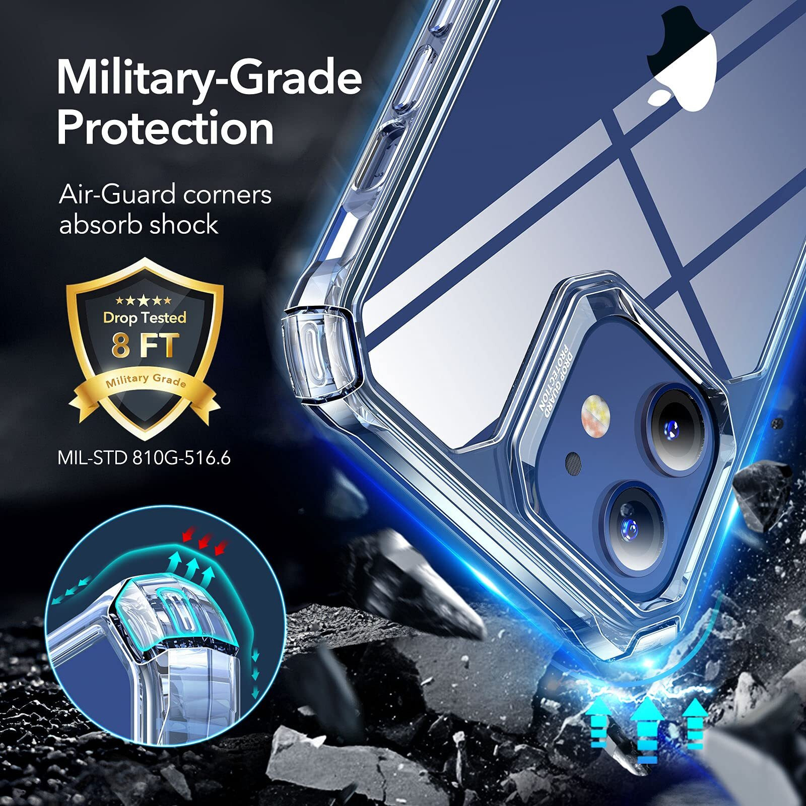 Esr For Iphone 12 Case/Iphone 12 Pro Case, Military-Grade Protection, Shockproof Air-Guard Corners, Yellowing-Resistant Back, Phone Case For Iphone 12/Iphone 12 Pro, Air Armor Case, Clear