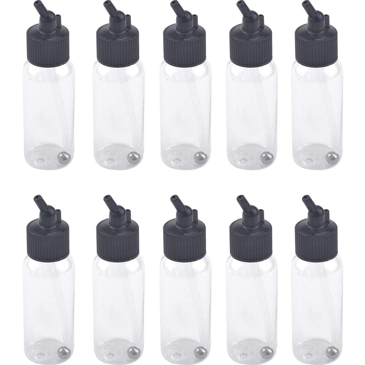 T Tulead Plastic Jar Bottles Airbrush Paint Bottles 30Ml Dual-Action Siphon Suction Feed Airbrush Accessories Pack Of 10