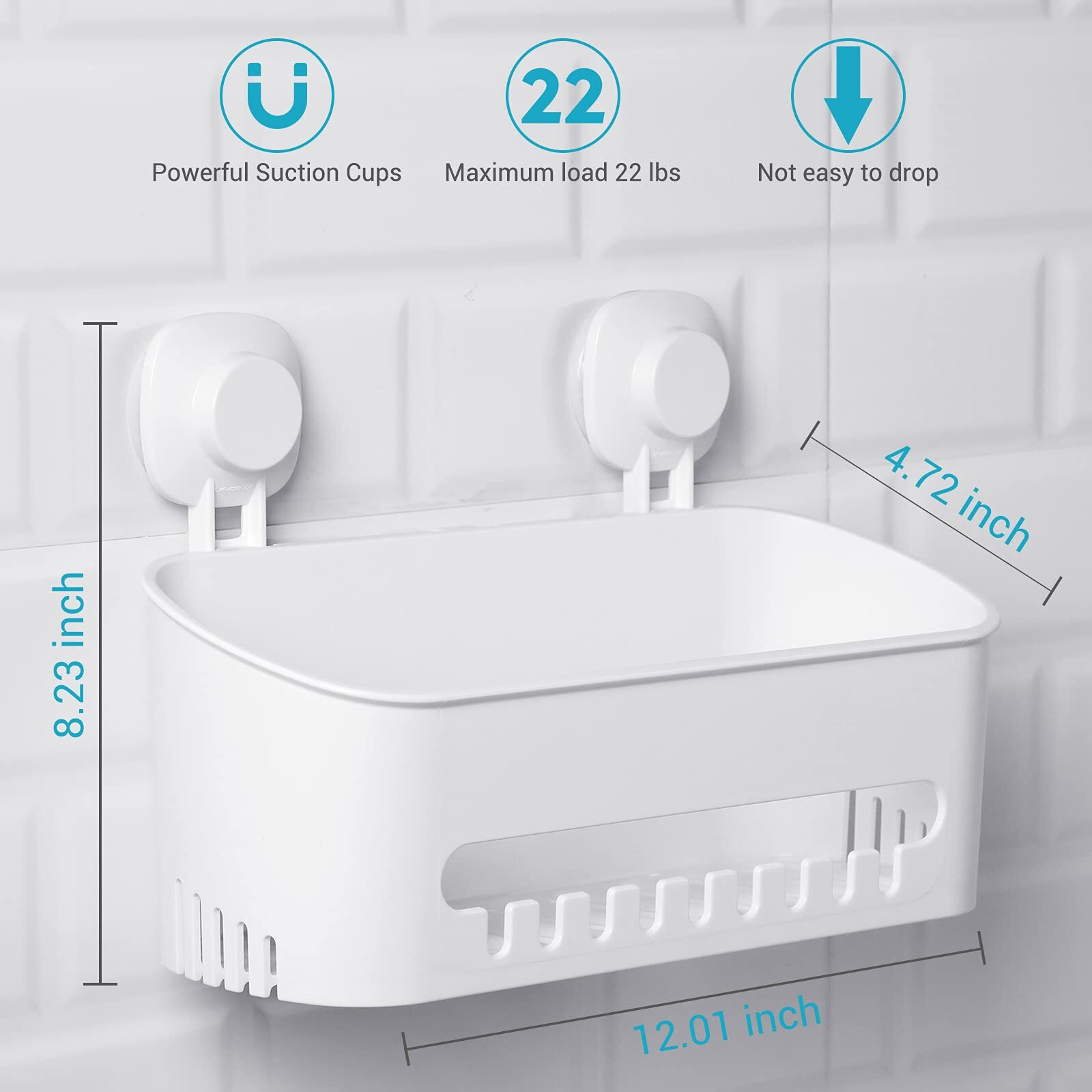 Budget & Good Shower Caddy Suction Cup No-Drilling Removable Bathroom Organizer Storage Heavy Duty Shelf Basket For Bath Shampoo Conditioner - White