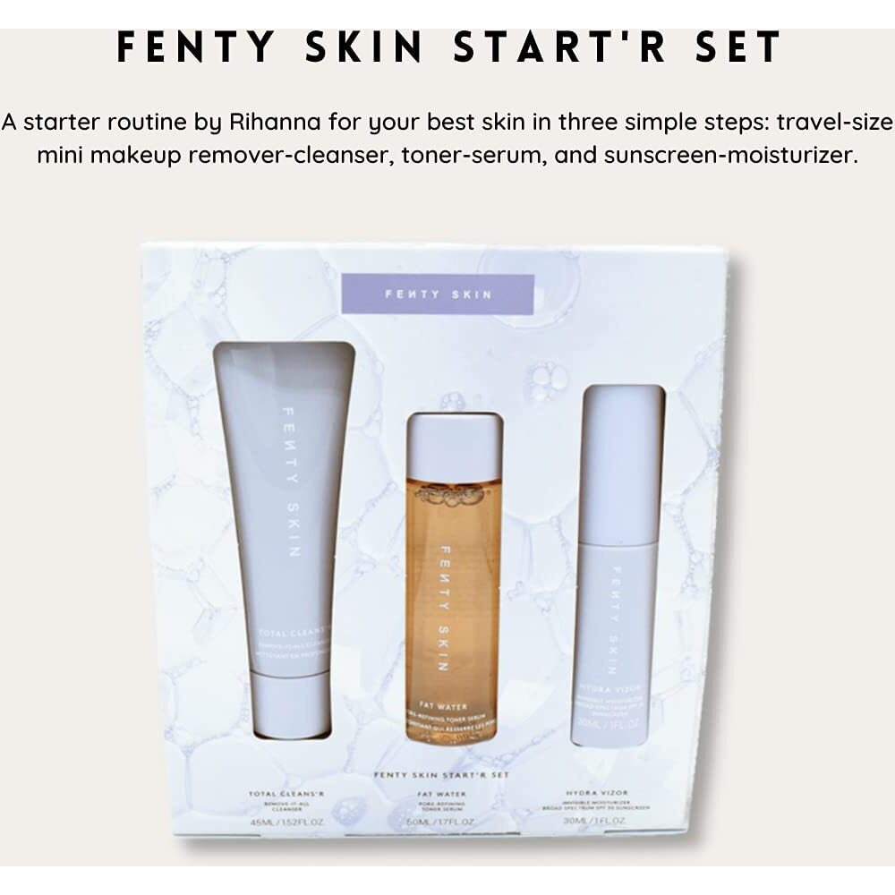 Fenty Skin Start'R Set Total Cleans'R, Fat Water Toner Serum, Hydra Vizor Sunscreen