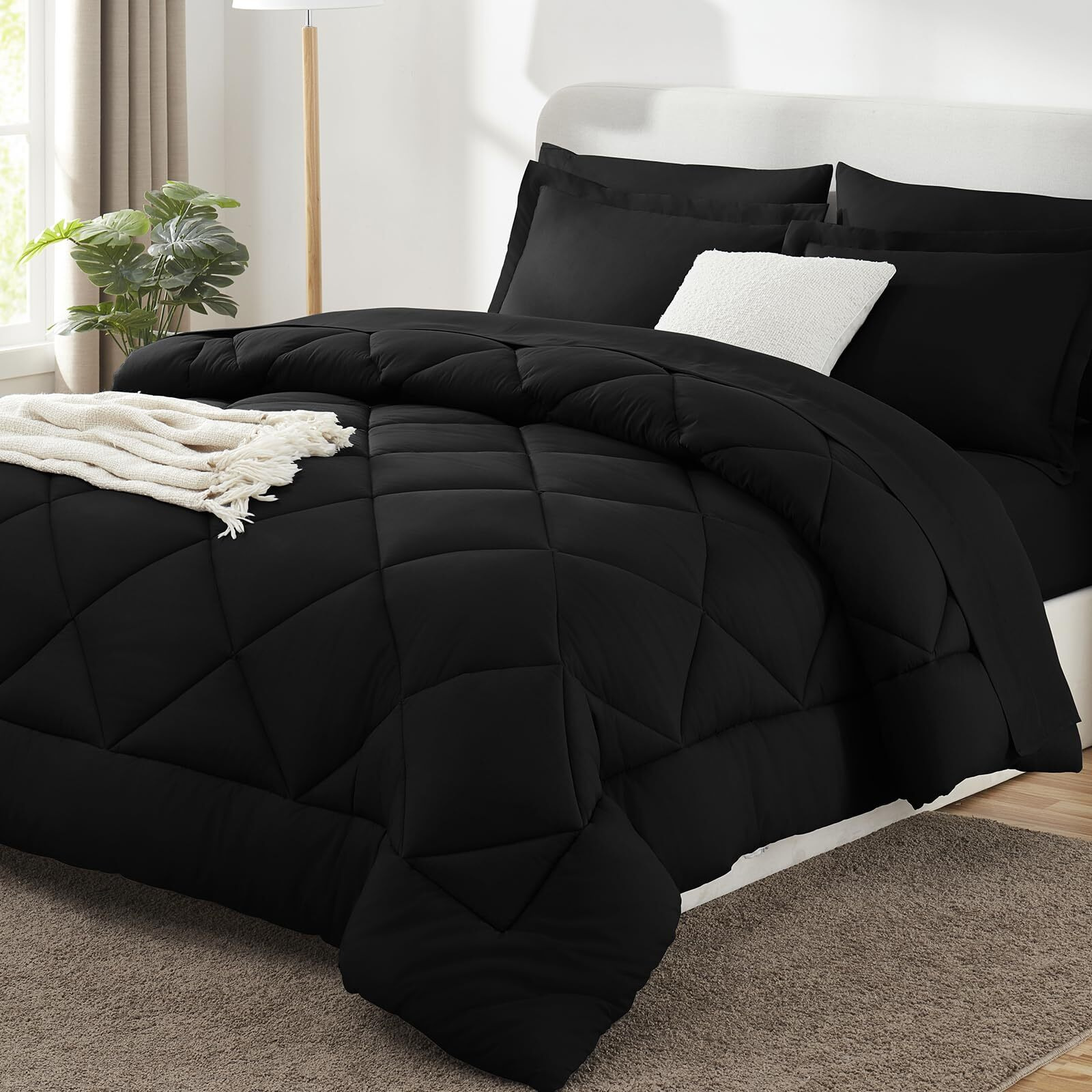 Cozylux Queen Comforter Set With Sheets 7 Pieces Bed In A Bag Black All Season Bedding Sets With Comforter, Pillow Shams, Flat Sheet, Fitted Sheet And Pillowcases