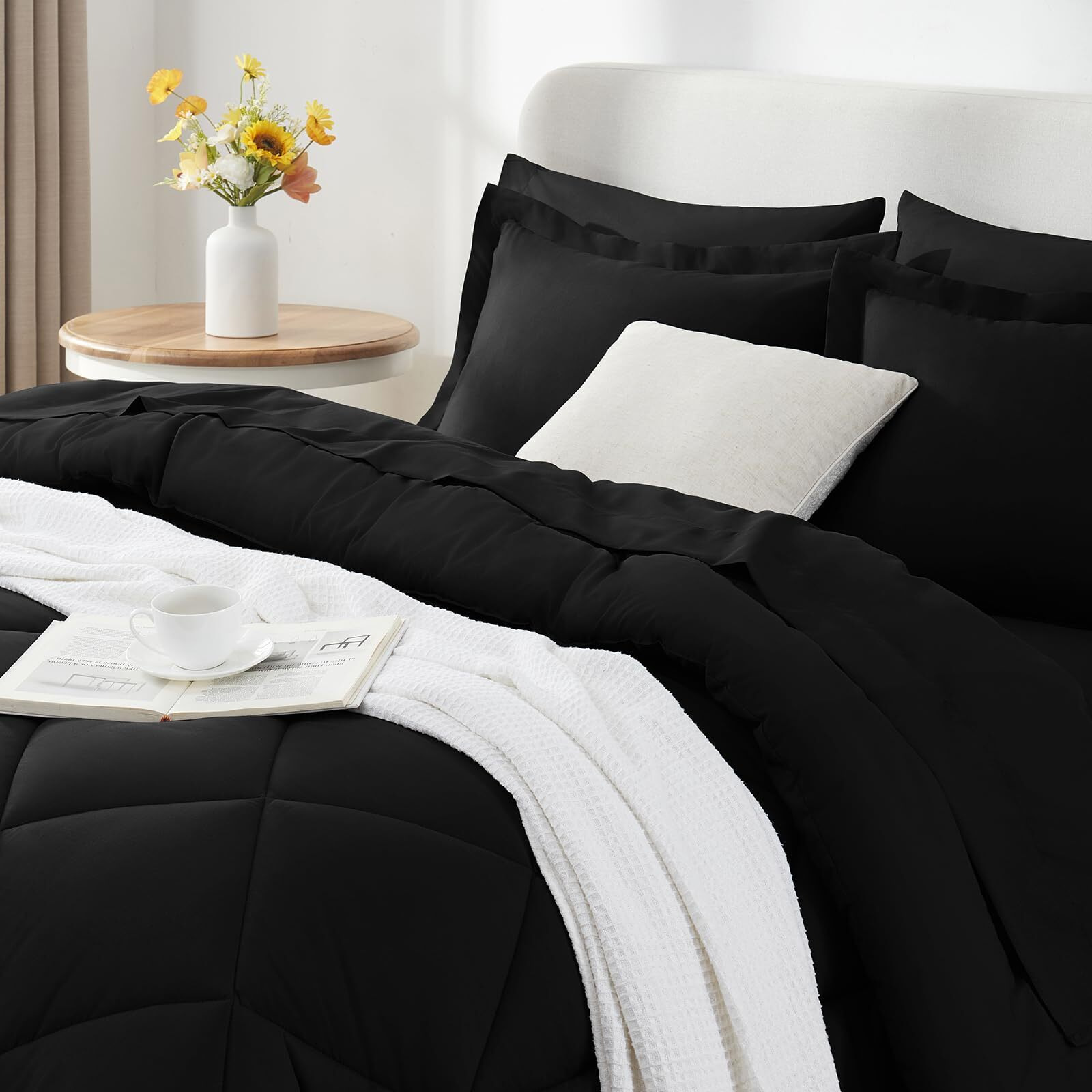 Cozylux Queen Comforter Set With Sheets 7 Pieces Bed In A Bag Black All Season Bedding Sets With Comforter, Pillow Shams, Flat Sheet, Fitted Sheet And Pillowcases