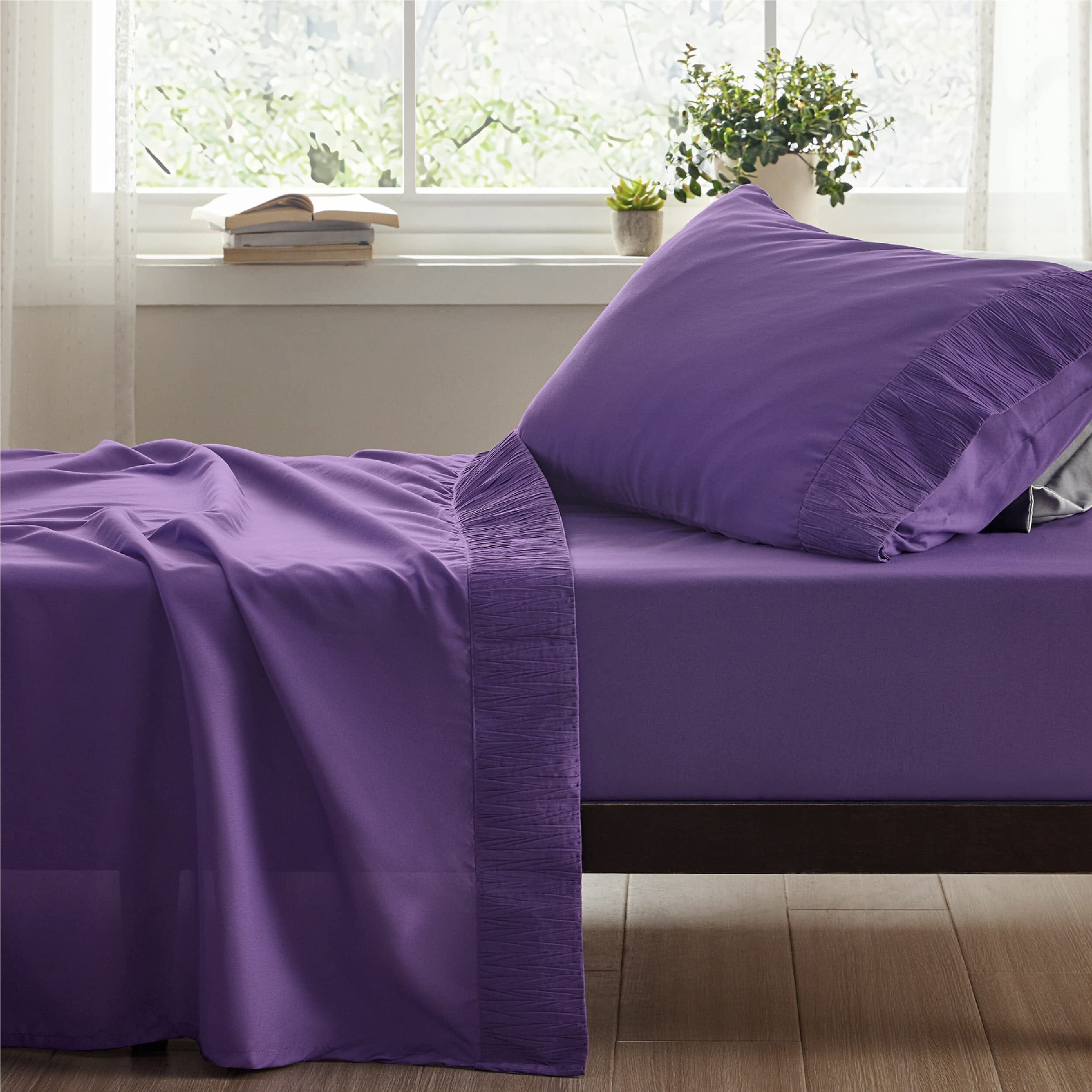 Bedsure Twin Xl Sheet Sets Dorm Bedding - Soft Extra Long Twin Bed Sheets, 3 Pieces Hotel Luxury Purple Sheets Twin Xl, Easy Care Microfiber Sheet Set