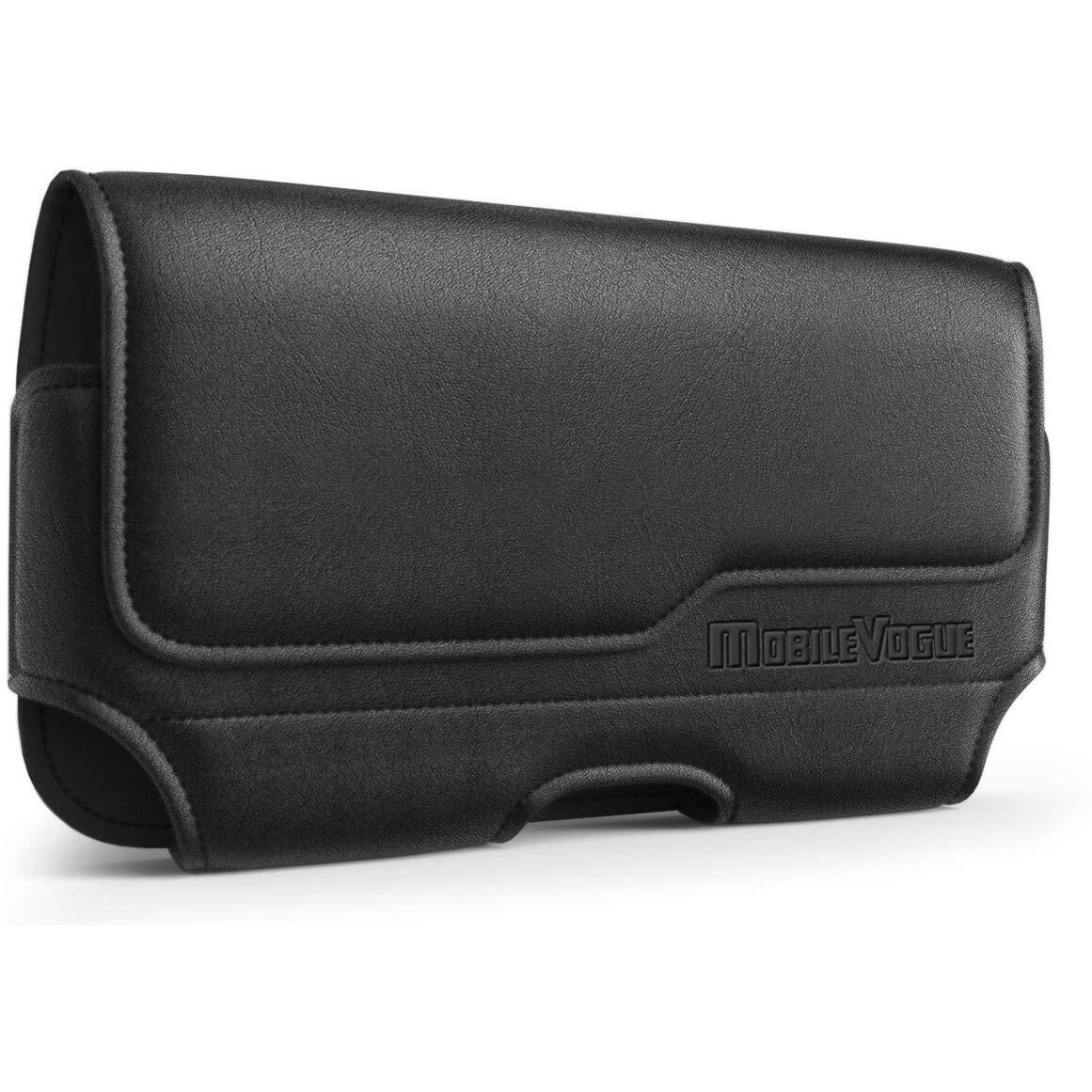 Mobile Vogue By Reiko Premium Eco-Friendly Leather Phone Pouch Belt Clip Holster Compatible With Iphone/Galaxy/Stylo/Android Phone With Protective Case On (Black-Mv115, 6.1 X 3.2 X 0.7 In)