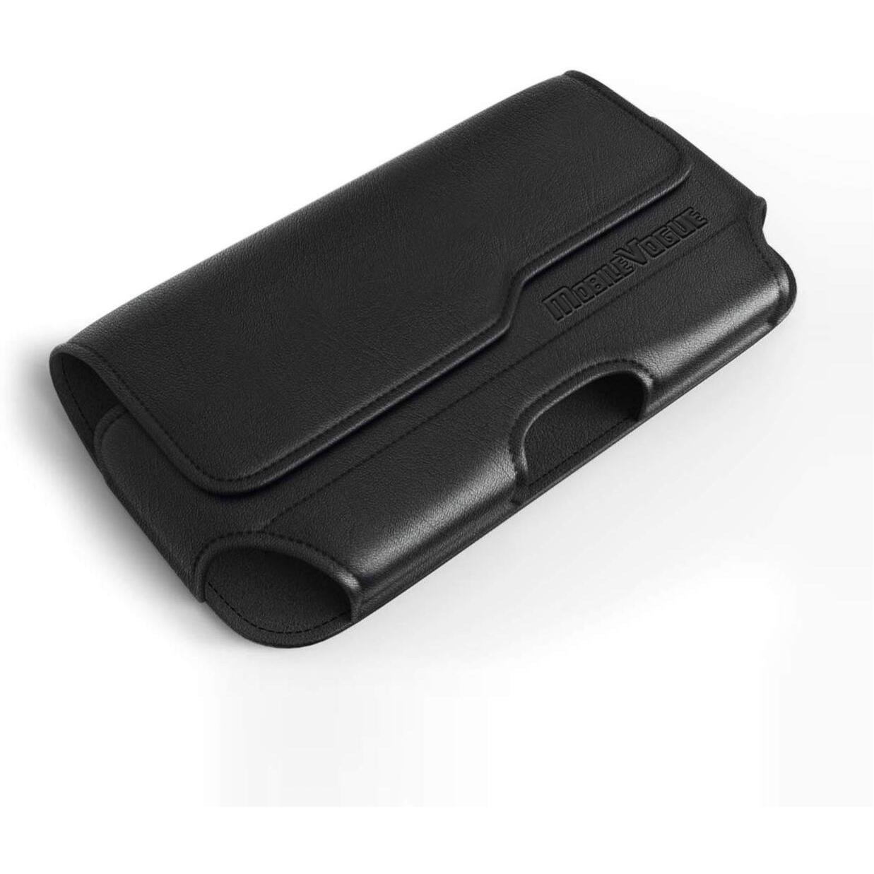 Mobile Vogue By Reiko Premium Eco-Friendly Leather Phone Pouch Belt Clip Holster Compatible With Iphone/Galaxy/Stylo/Android Phone With Protective Case On (Black-Mv115, 6.1 X 3.2 X 0.7 In)