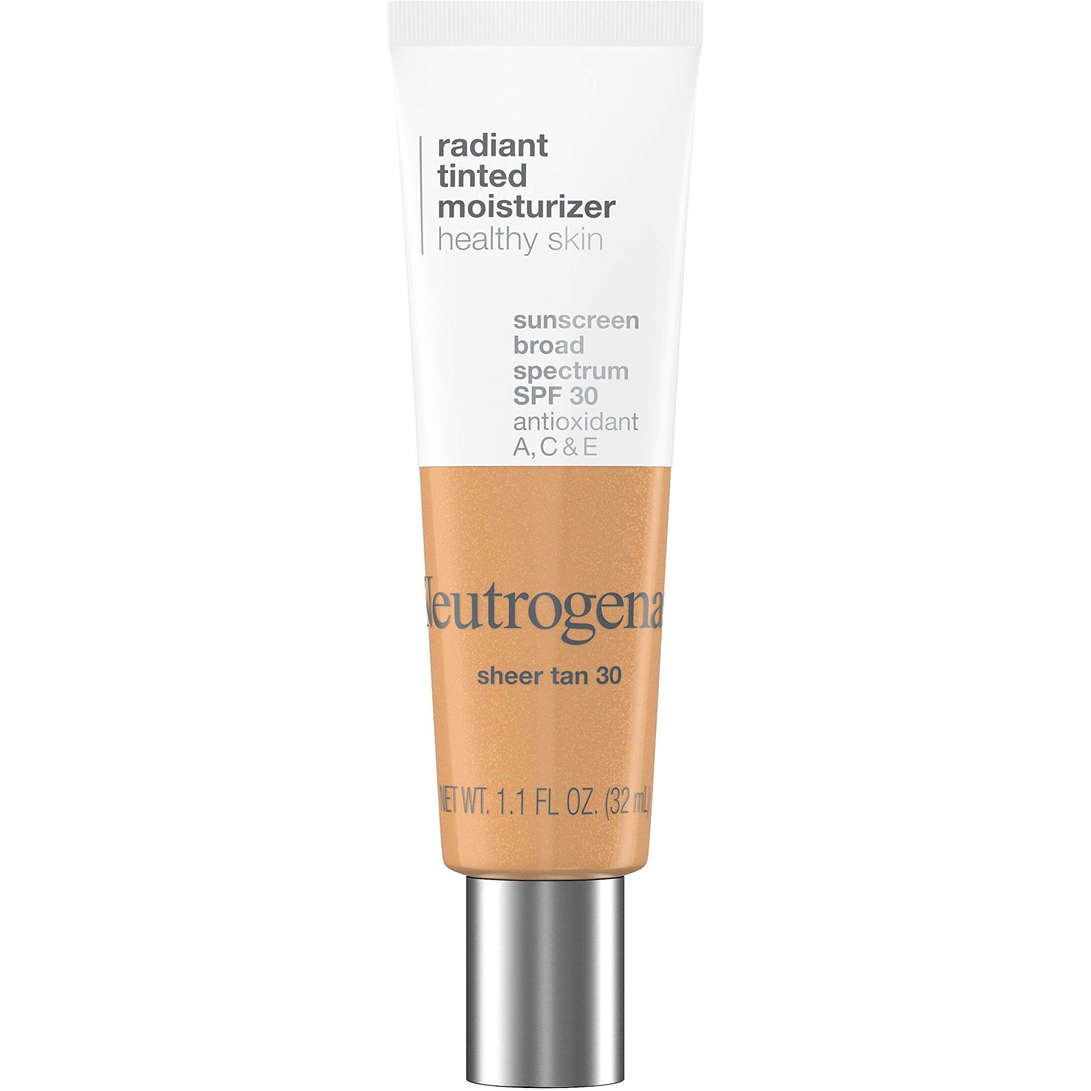 Neutrogena Healthy Skin Radiant Tinted Facial Moisturizer With Broad Spectrum Spf 30 Sunscreen Vitamins A, C, & E, Lightweight, Sheer, & Oil-Free Coverage, Sheer Tan 30, 1.1 Fl. Oz