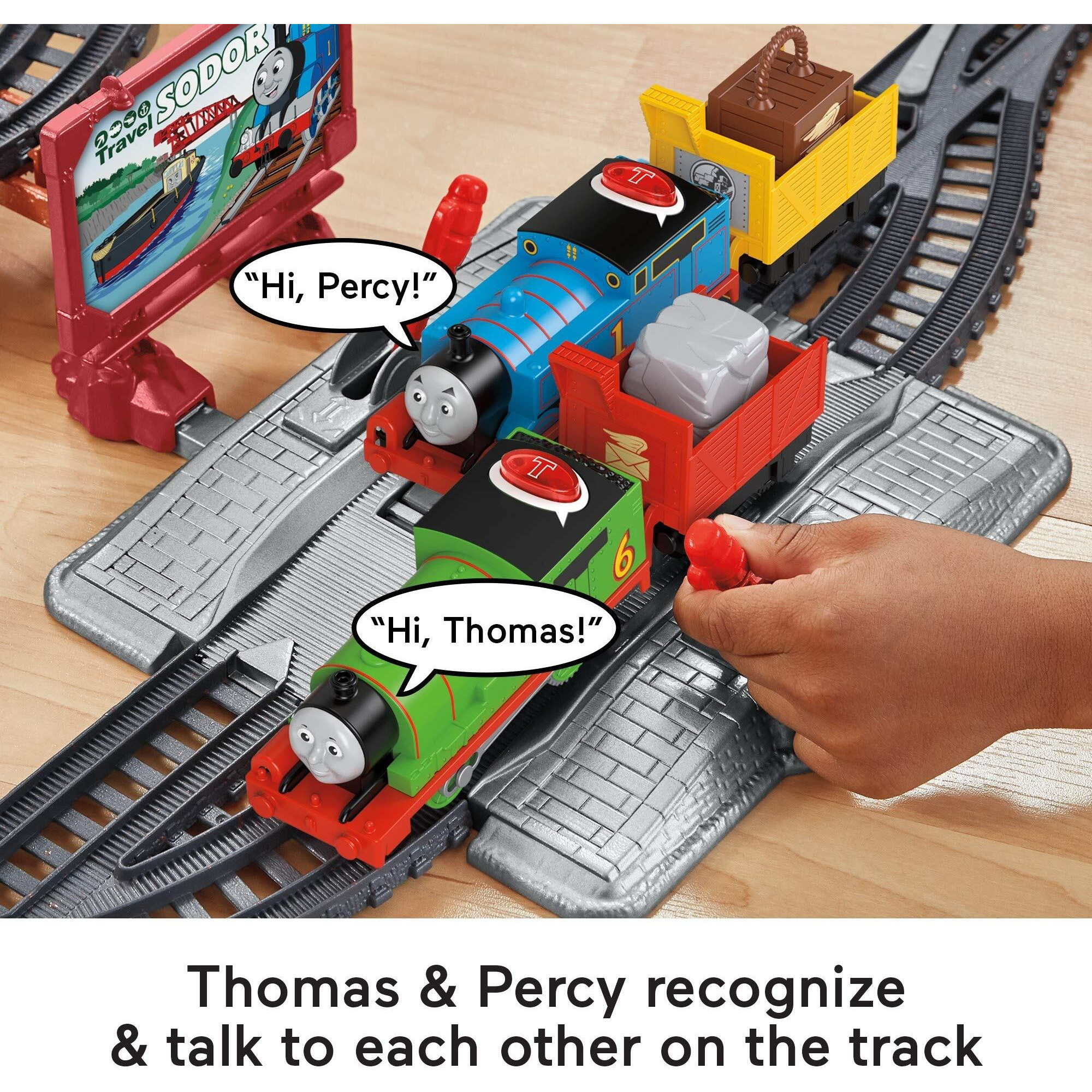 Thomas & Friends Toy Train Set Talking Thomas & Percy Motorized Engines With Track, Sounds & Phrases For Preschool Pretend Play Kids Ages 3+ Years