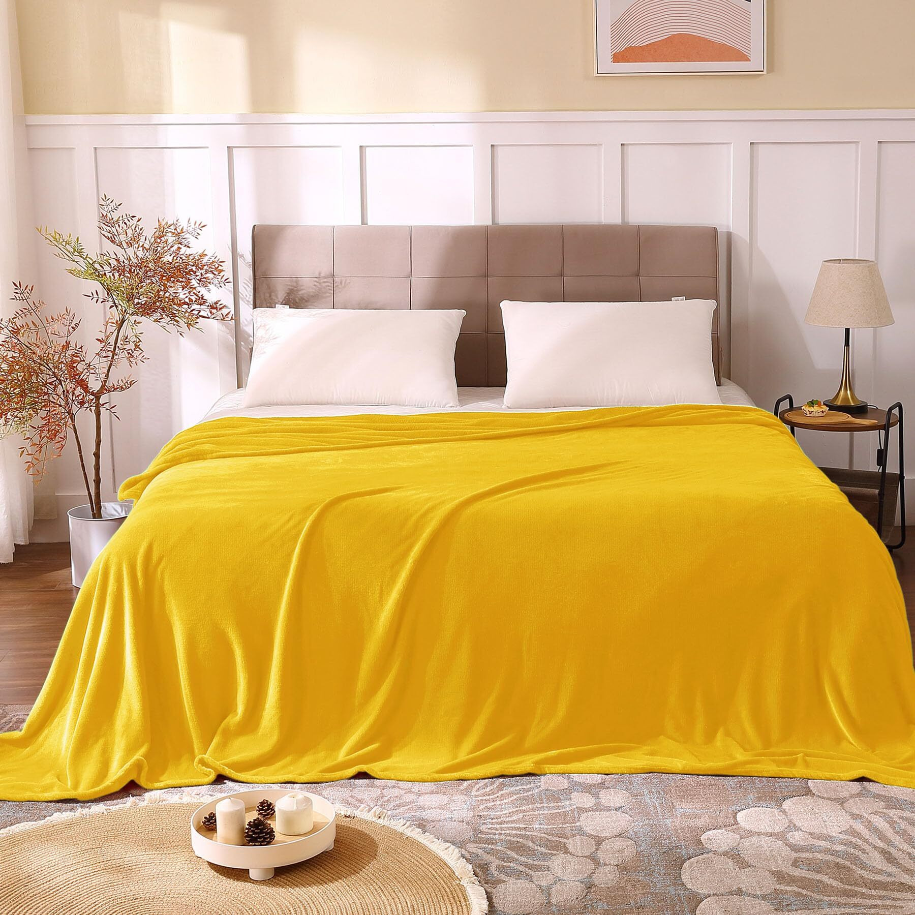 Bedelite Fleece Blanket King Size Blankets For Bed, Luxury Plush Cozy Fuzzy Blanket 108X90 Inches, Super Soft Warm Lightweight Throw Blanket All Seasons Suitable, Yellow