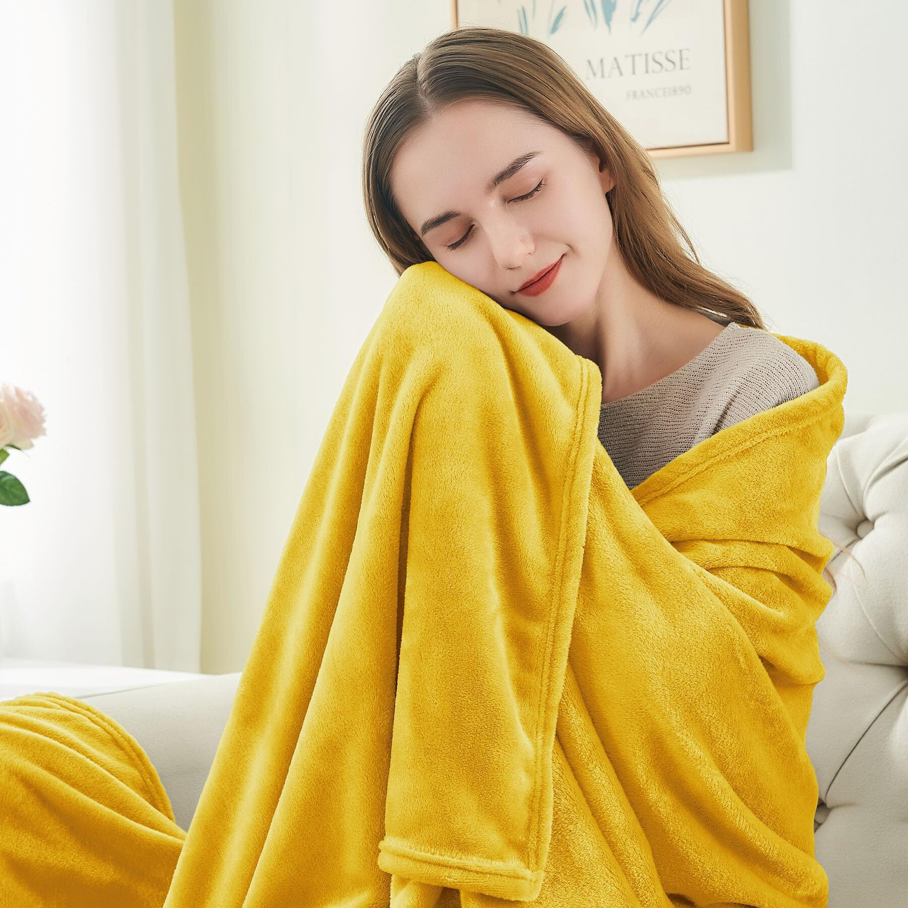 Bedelite Fleece Blanket King Size Blankets For Bed, Luxury Plush Cozy Fuzzy Blanket 108X90 Inches, Super Soft Warm Lightweight Throw Blanket All Seasons Suitable, Yellow