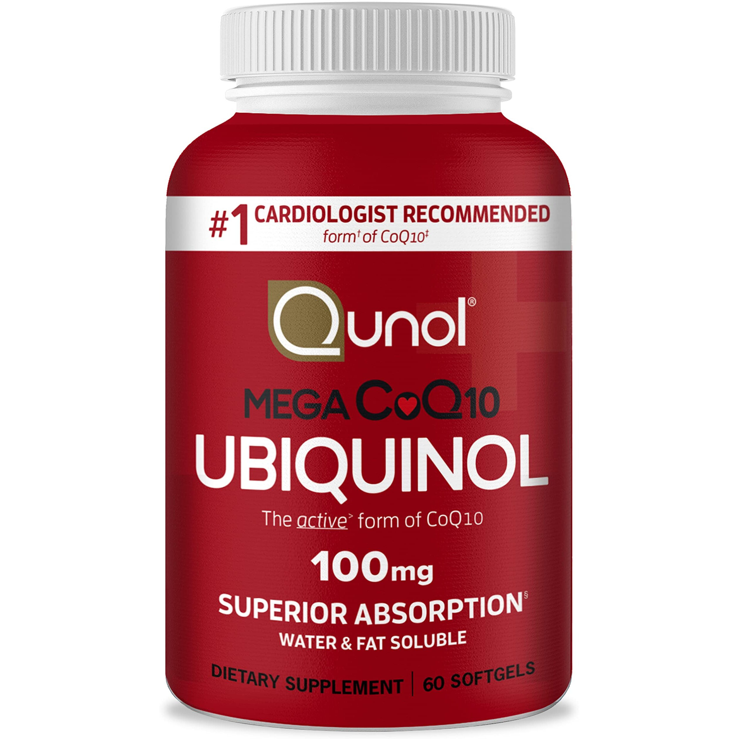 Qunol Ubiquinol Coq10 100Mg Softgels, Mega Ubiquinol 100Mg - Superior Absorption - Active Form Of Coenzyme Q10 For Heart Health & Healthy Blood Pressure Levels - 2 Month Supply - 60 Count