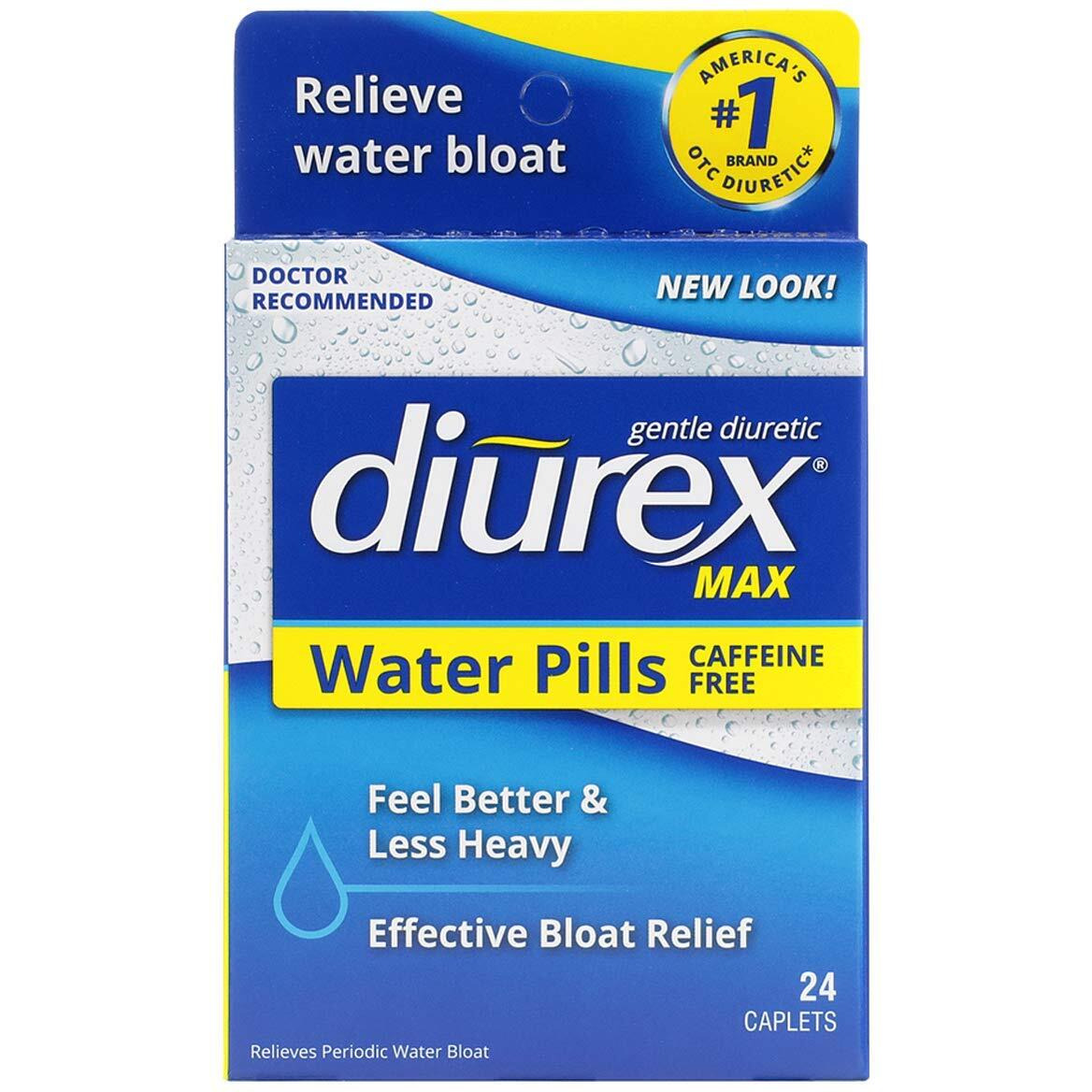 Diurex Max Water Pills - Maximum Strength Caffeine Free Diuretic - Relieve Water Bloat - 24 Count